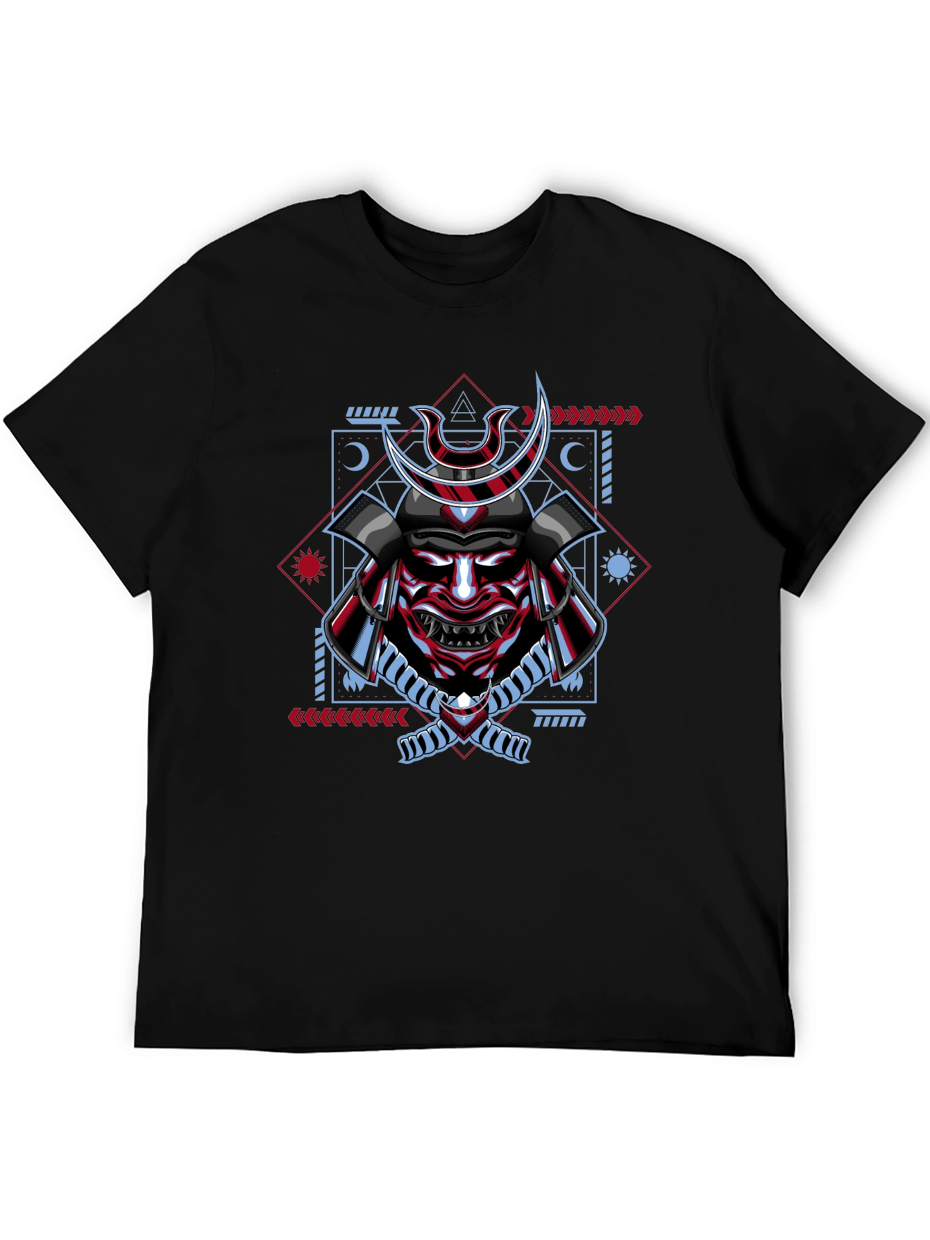 Black Samurai Mask Graphic Print T-Shirt - Black view 5