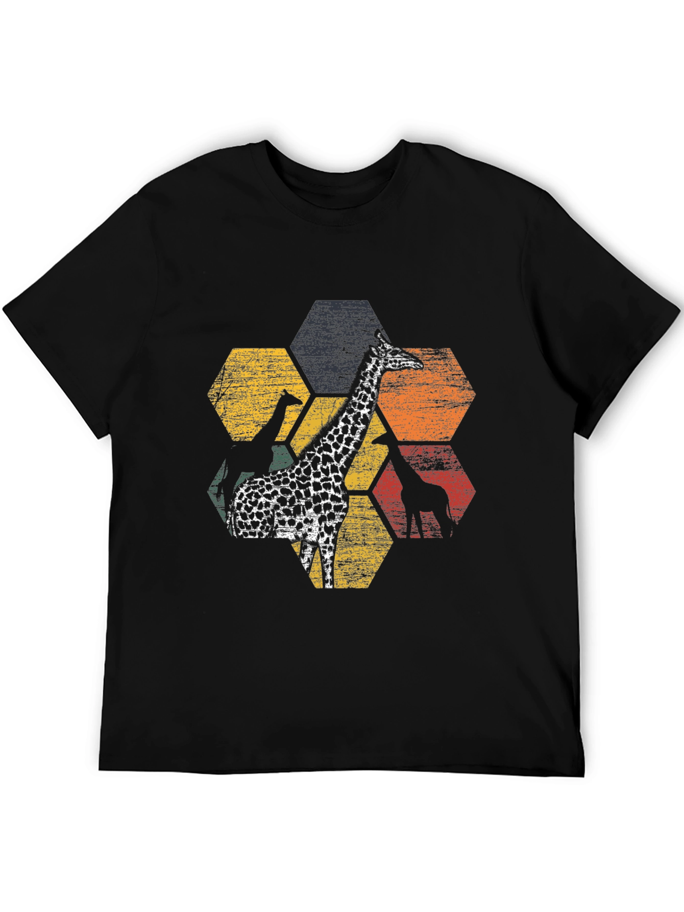 Black Giraffe Hexagon Graphic Tee - Black Cotton Blend view 5