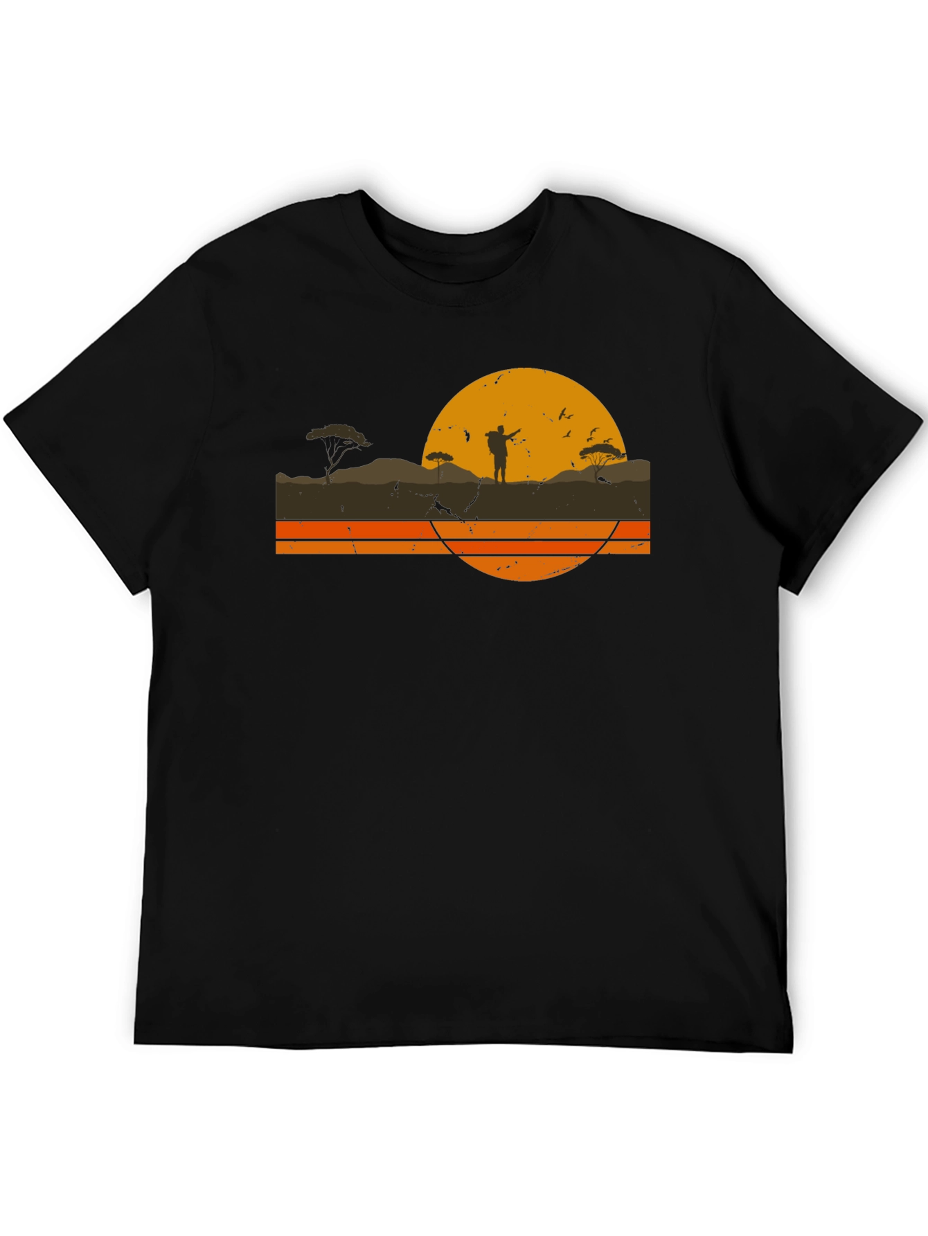 Black Retro Sunset Hiker Graphic T-Shirt view 5