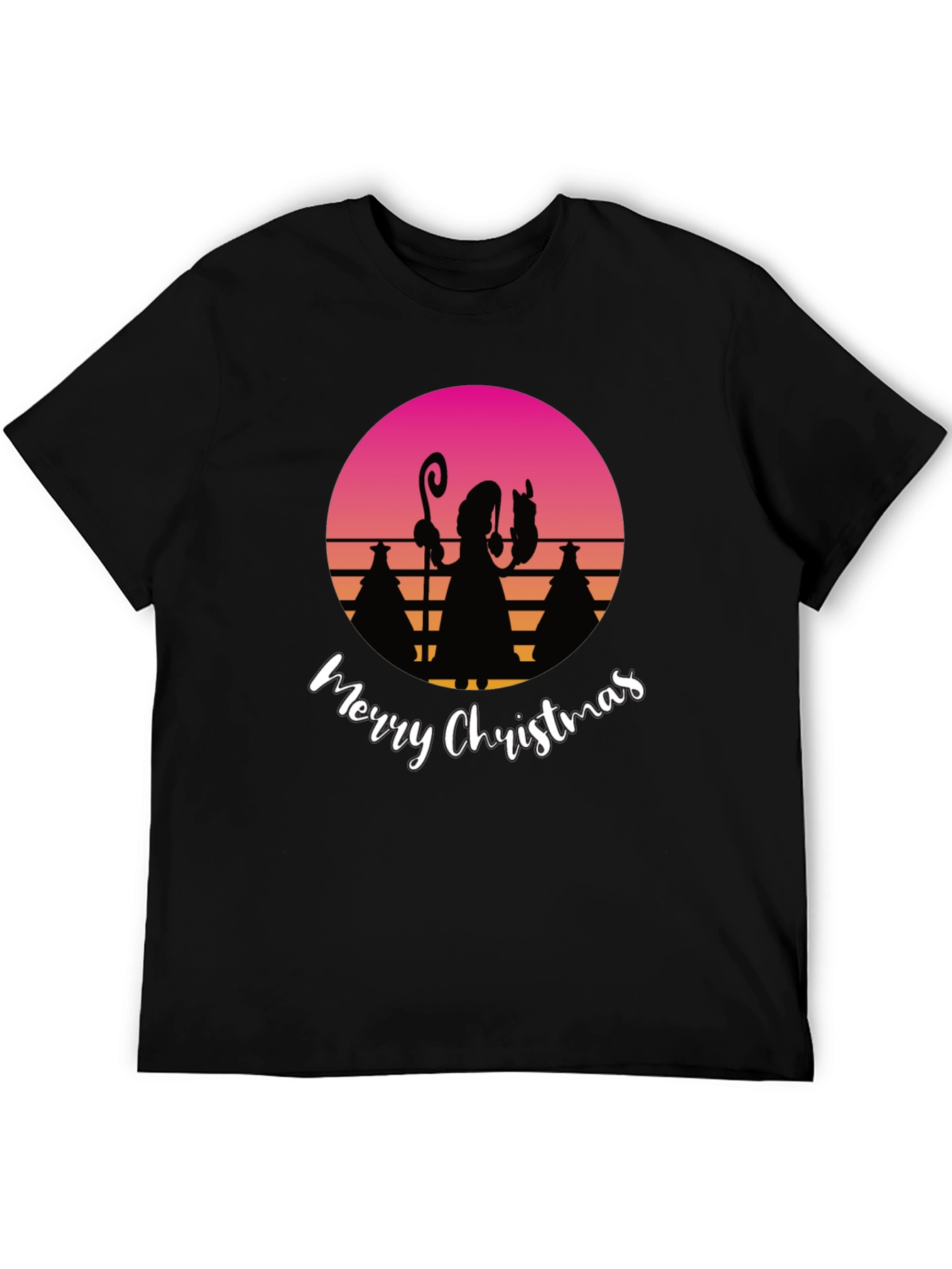 Black Retro Christmas Silhouette T-Shirt view 5