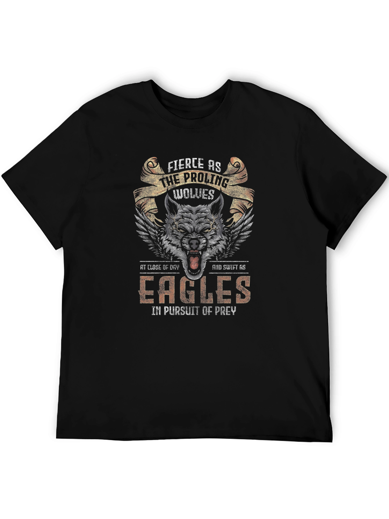 Black Fierce Wolves & Eagles Graphic T-Shirt view 5
