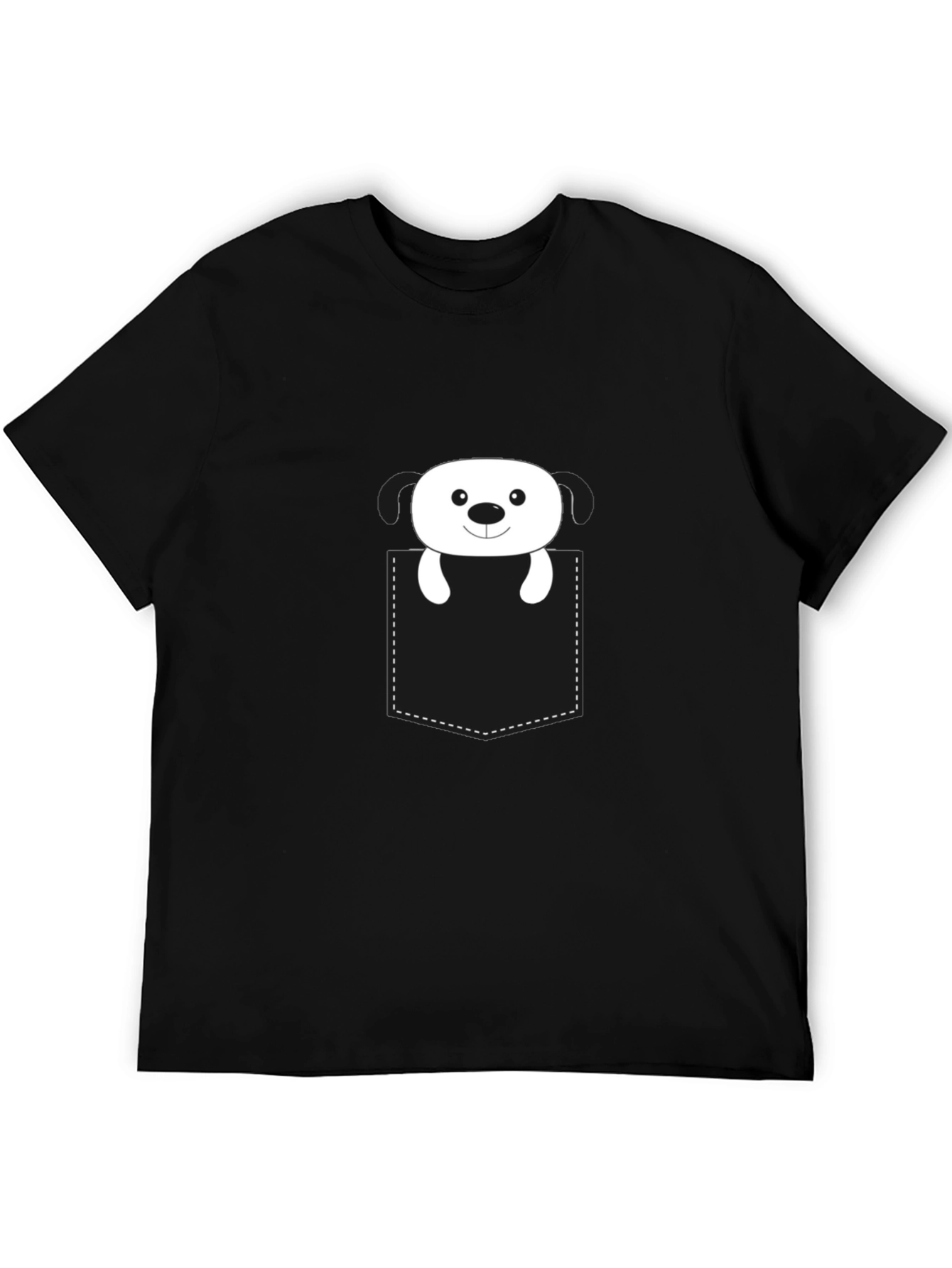 Black Cute Dog in Pocket Black T-Shirt view 5