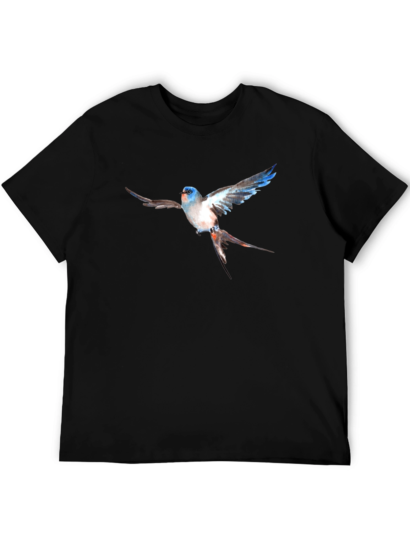 Black Blue Bird Graphic Print Black T-Shirt view 5