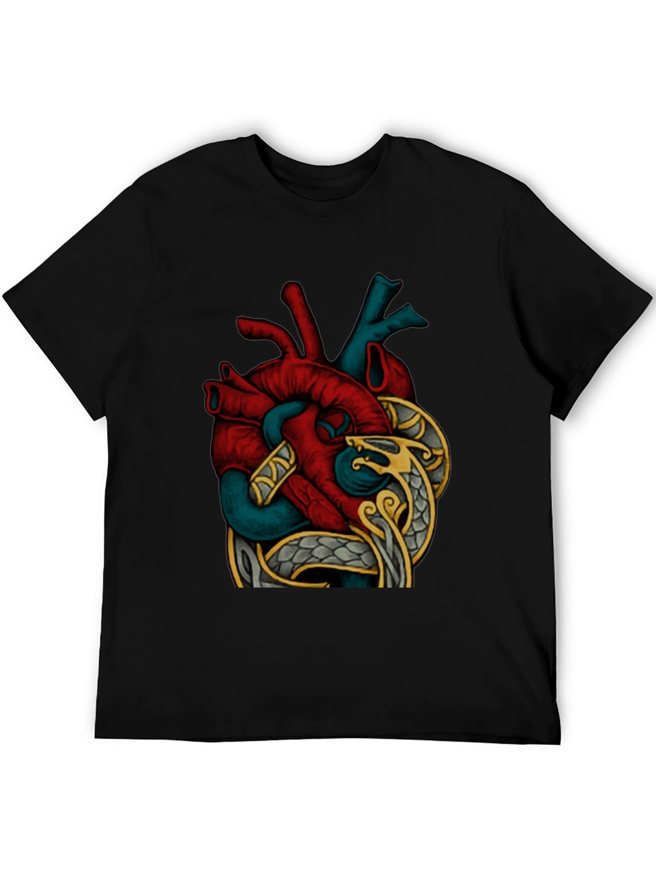 Black Anatomic Heart Snake Graphic T-Shirt view 5