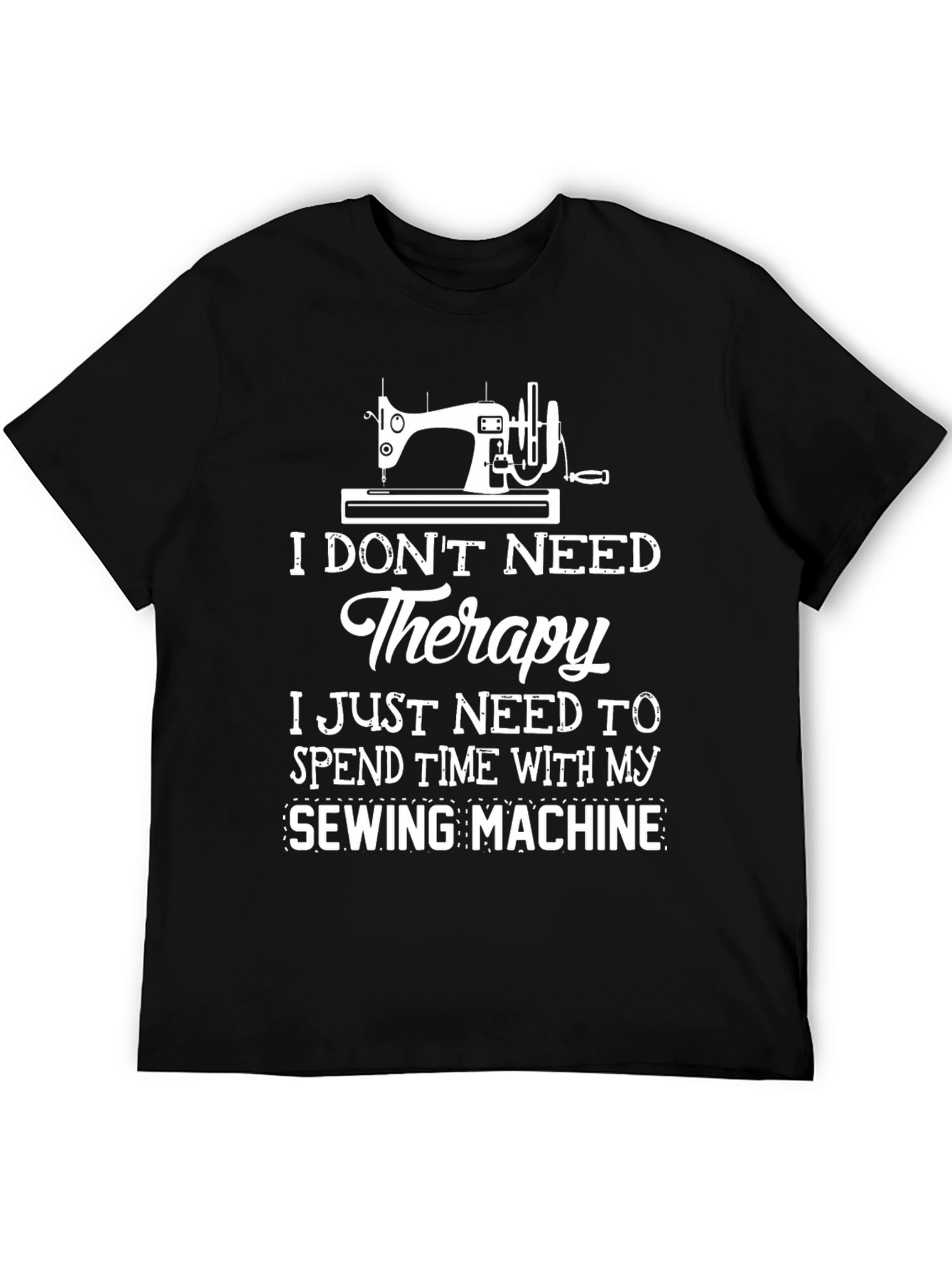 Black Sewing Machine Therapy T-Shirt view 5
