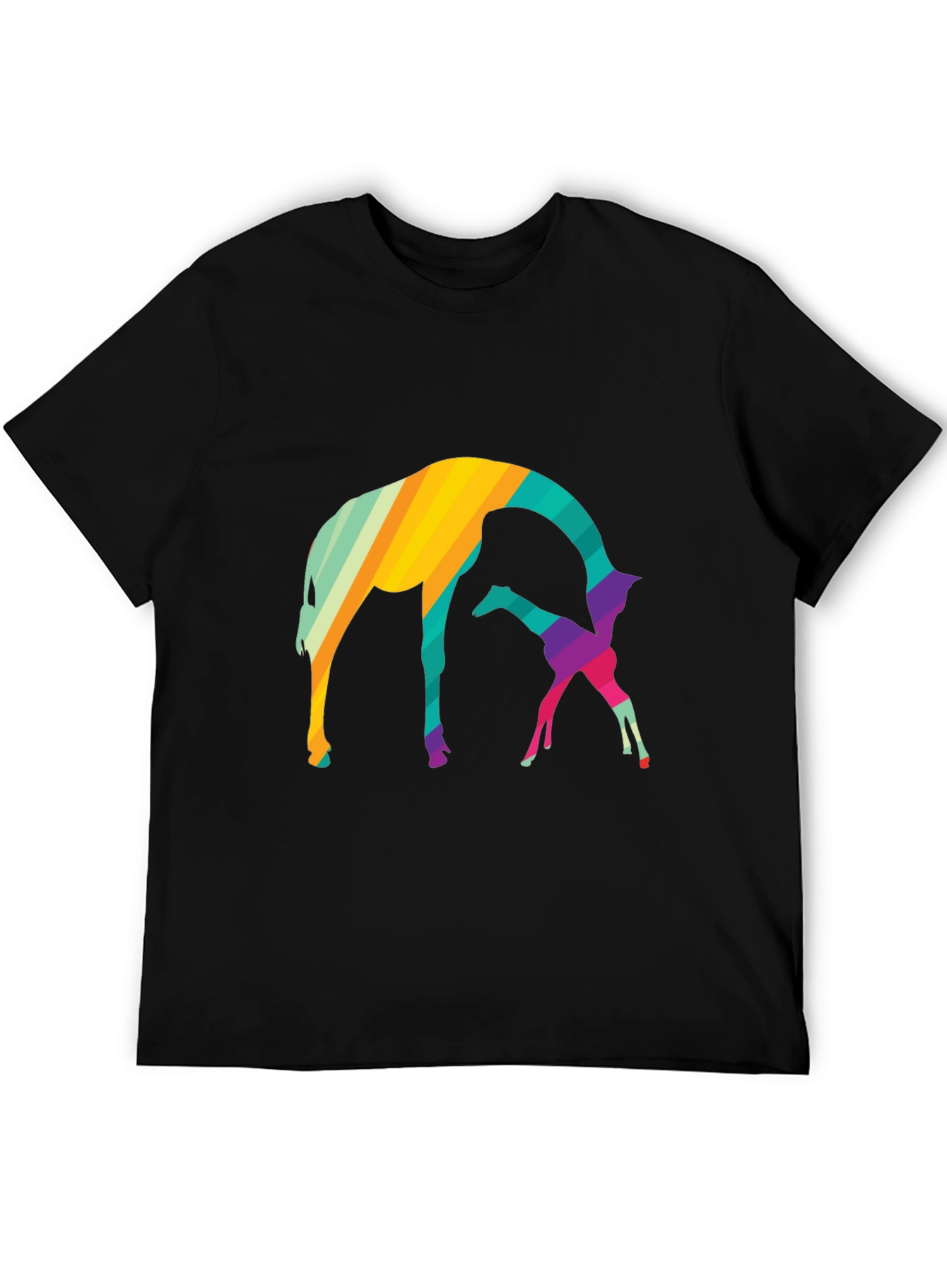 Black Abstract Giraffe Graphic Tee - Black Cotton Blend Shirt view 5
