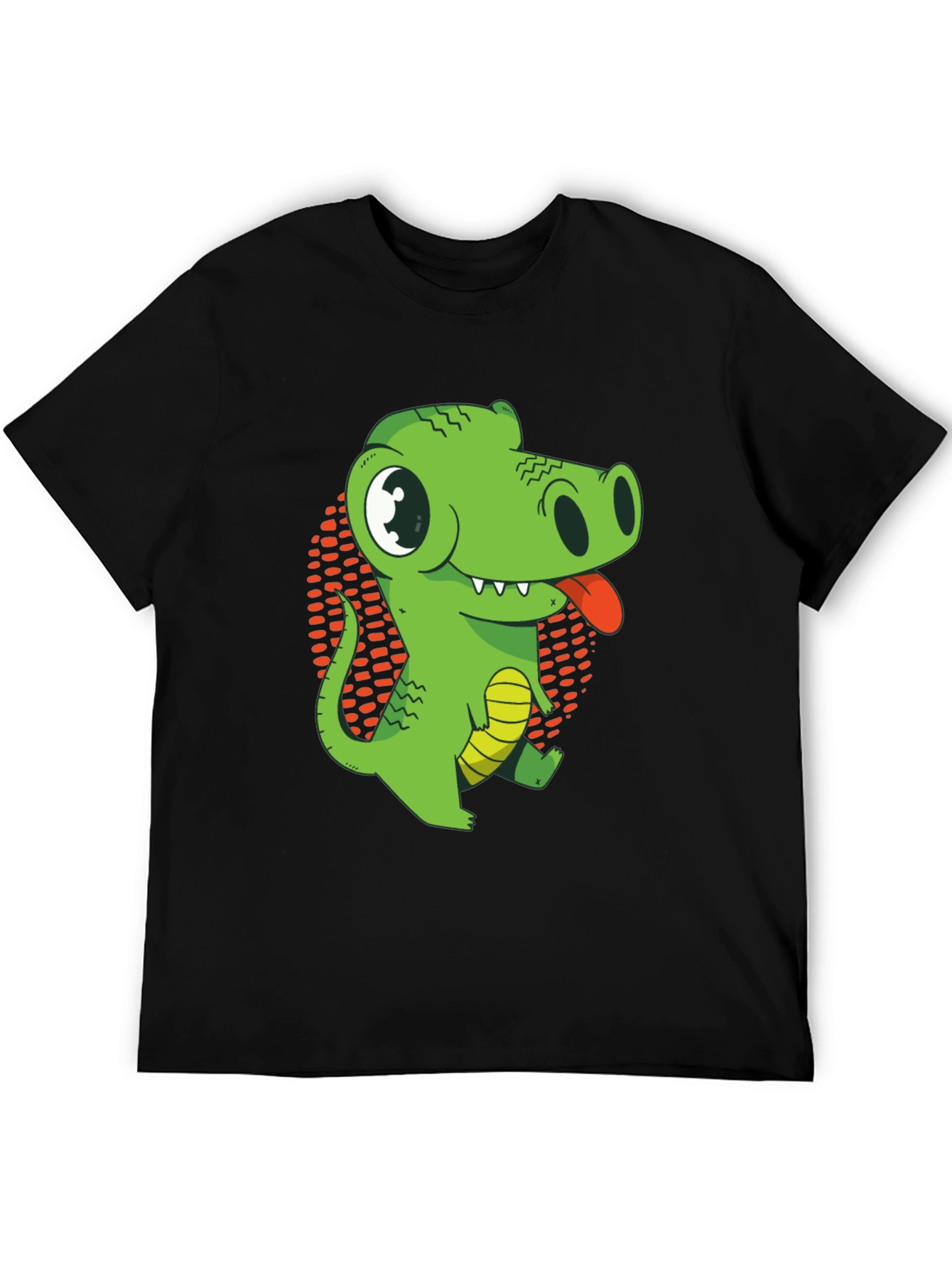Black Cartoon Crocodile Graphic T-Shirt - Black Cotton Tee view 5