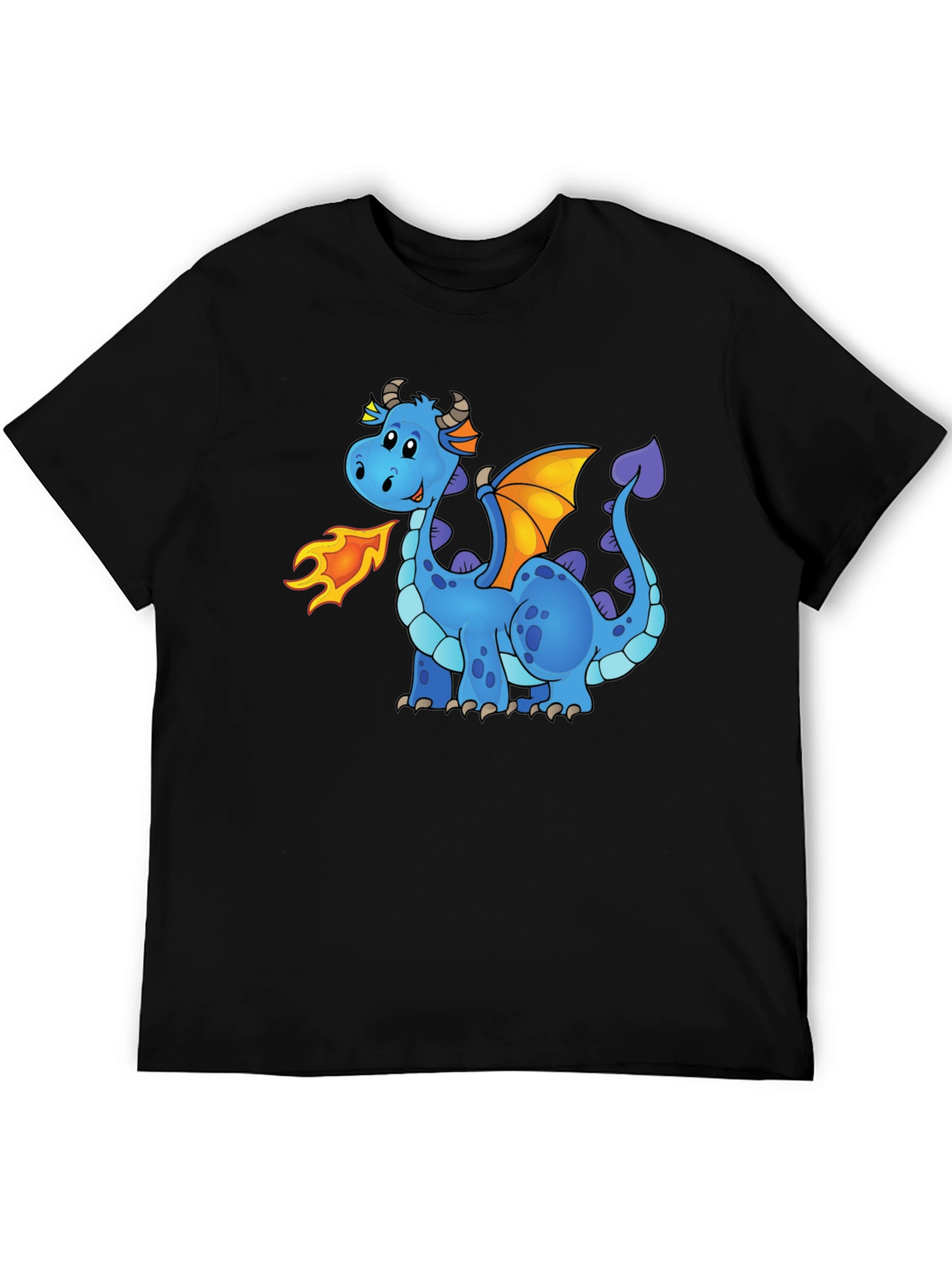 Black Cute Cartoon Dragon Graphic Tee - Unisex Black T-Shirt view 5