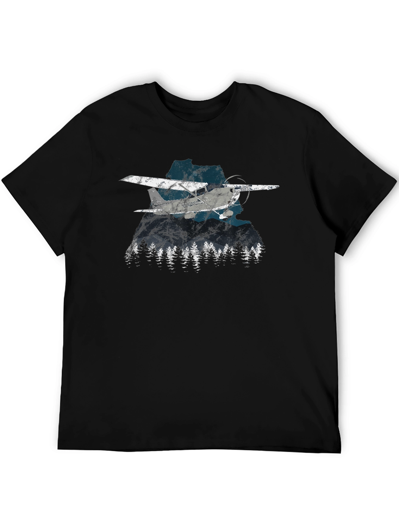 Black Vintage Airplane & Mountains Graphic Tee - Black view 5