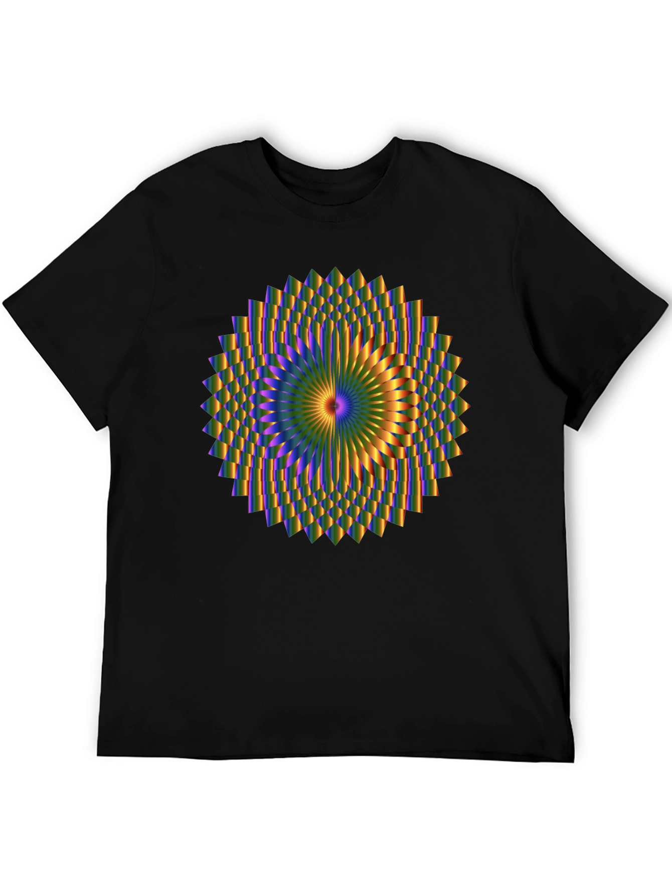 Black Optical Illusion Mandala Graphic Black T-Shirt view 5
