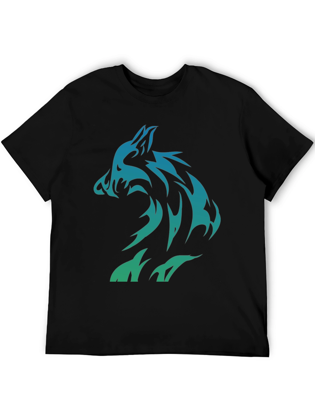 Black Tribal Wolf Graphic T-Shirt - Black Cotton Tee view 5