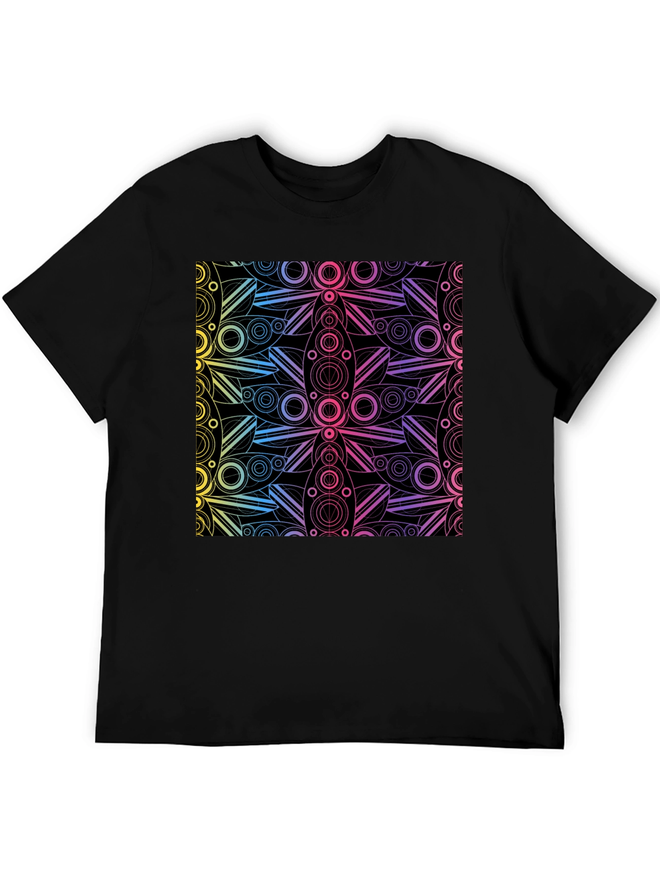 Black Geometric Rainbow Pattern Black T-Shirt view 5