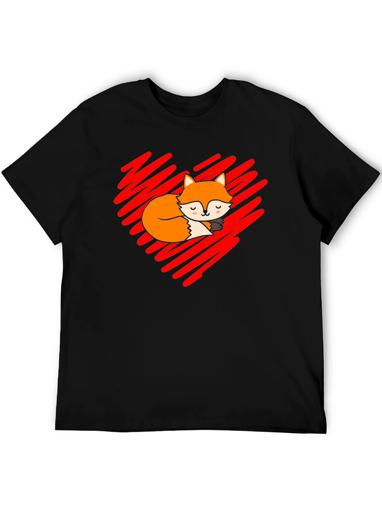 Black Cute Fox Heart T-Shirt - Soft Cotton Blend view 5
