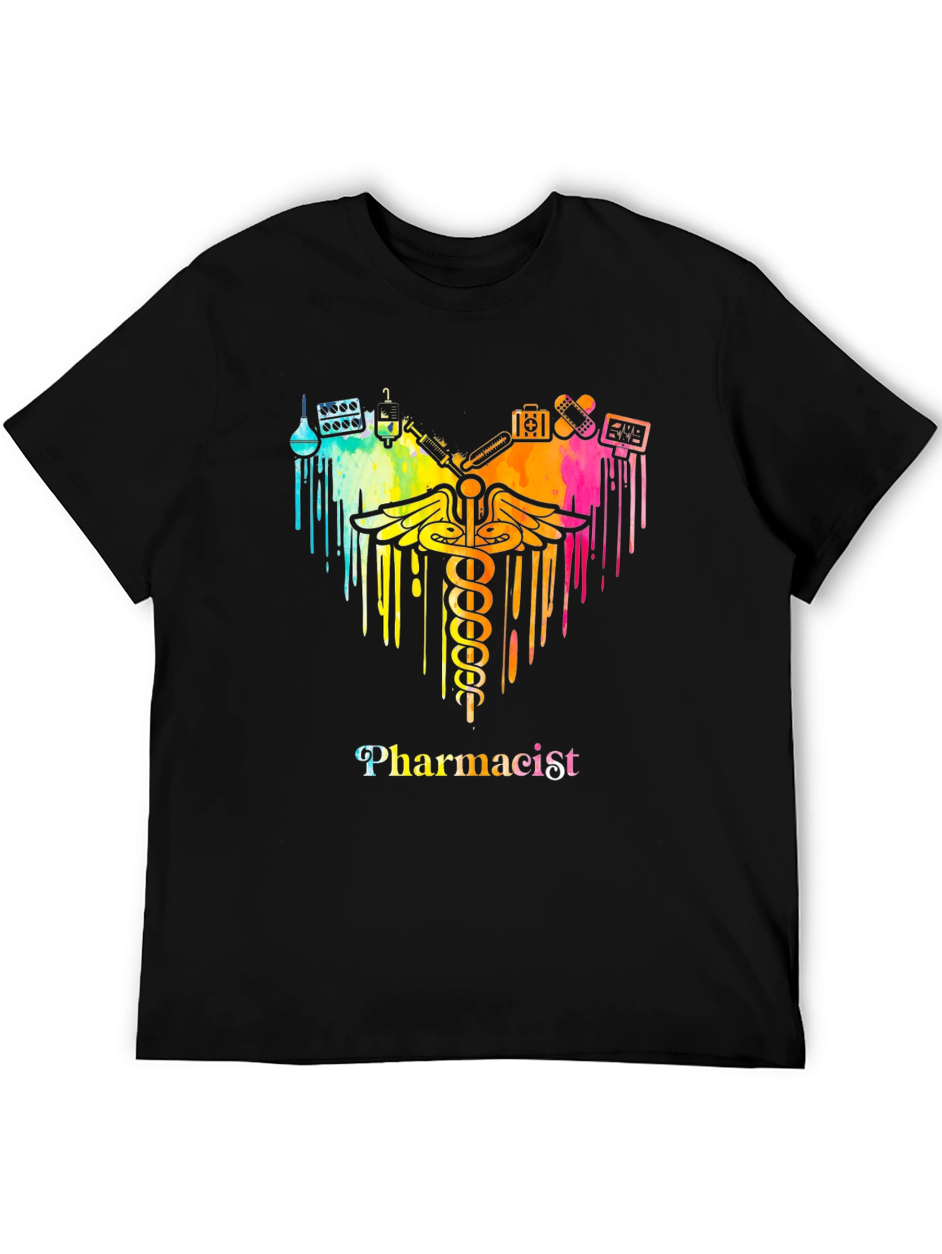 Black Pharmacist Caduceus T-Shirt - Colorful Design view 5