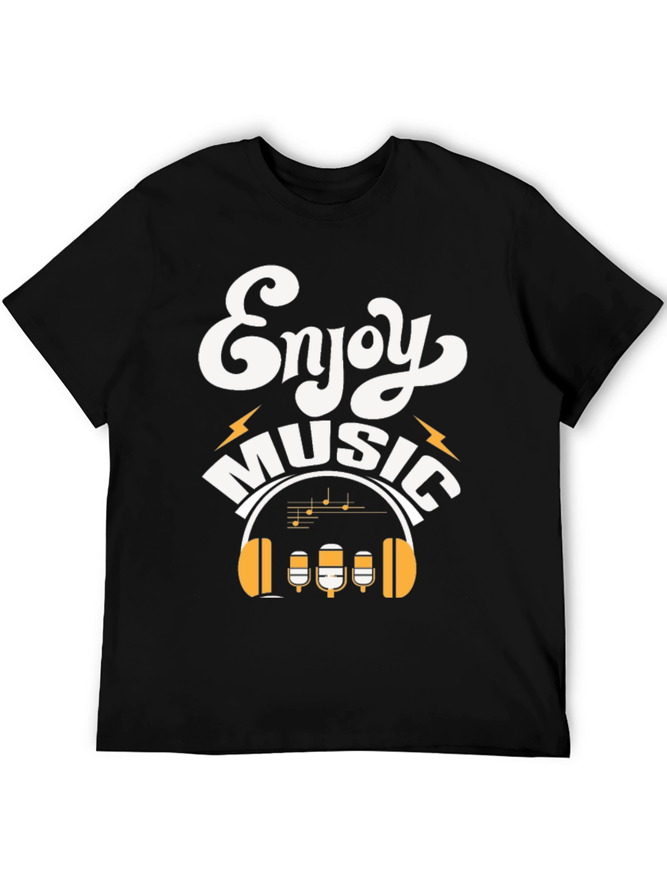 Black Enjoy Music Graphic Print Crew Neck T-Shirt view 5