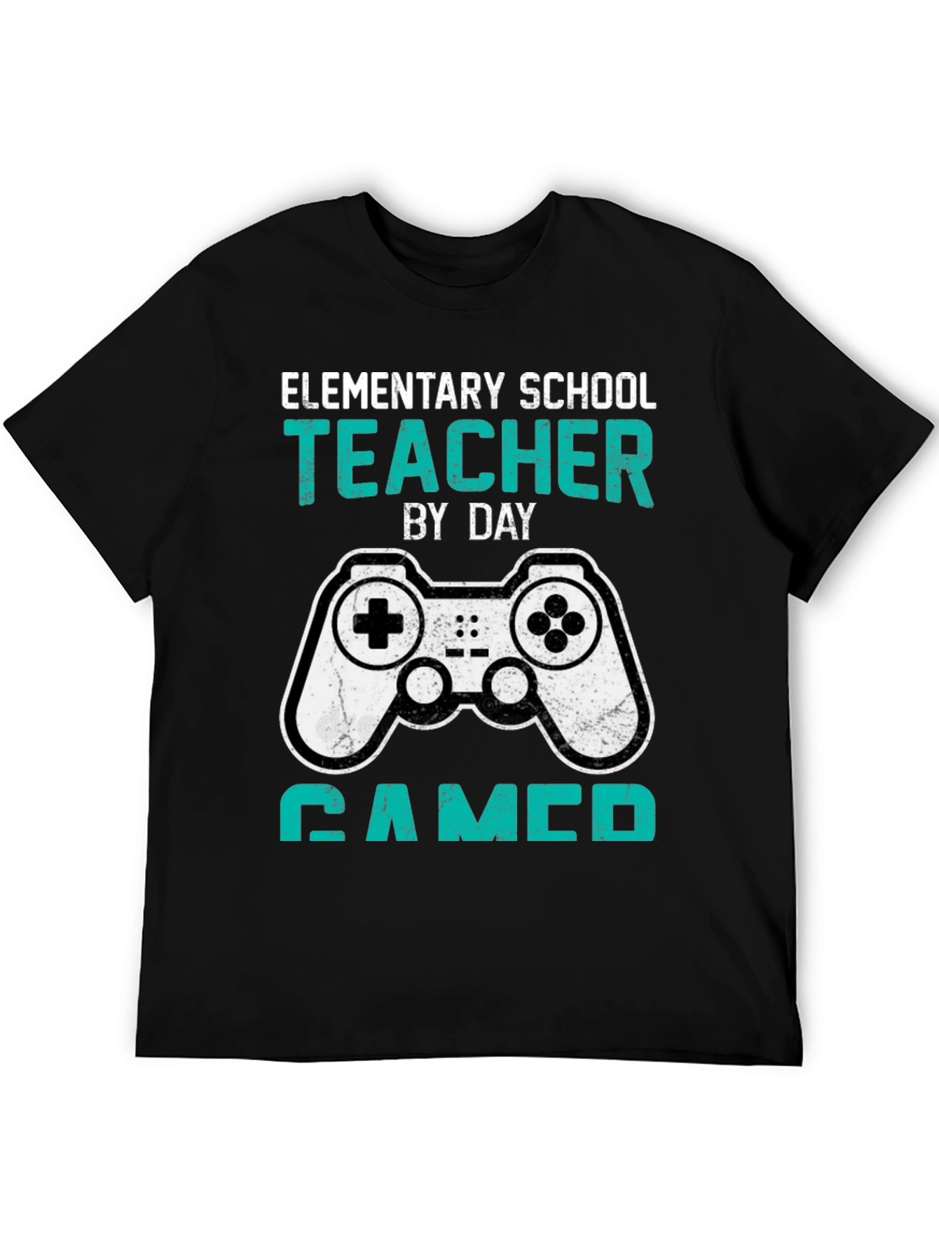 Black Elementary School Teacher Gamer T-Shirt view 5