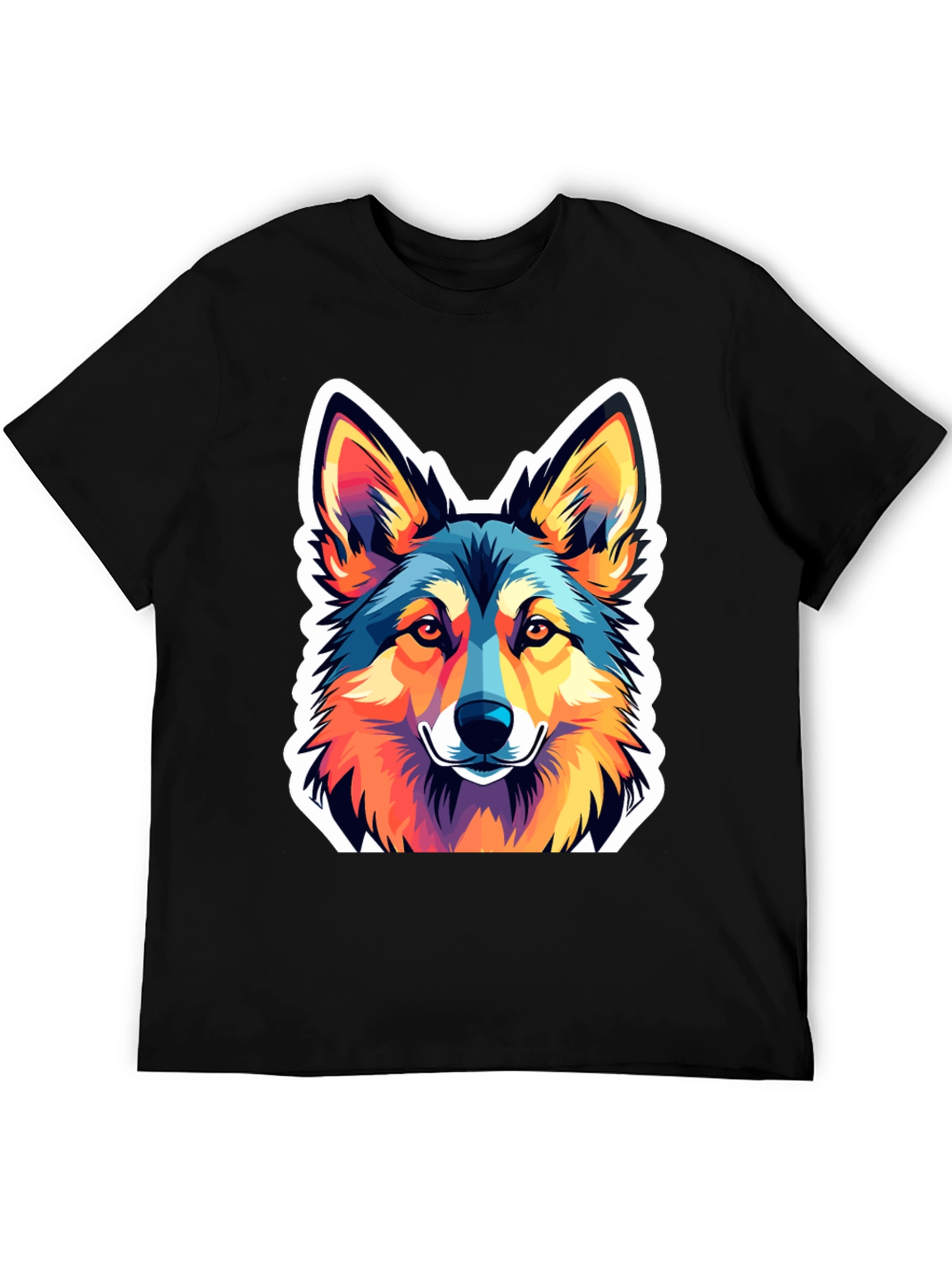 Black Vibrant Wolf Graphic Tee - Stylish Men's Black T-Shirt view 5