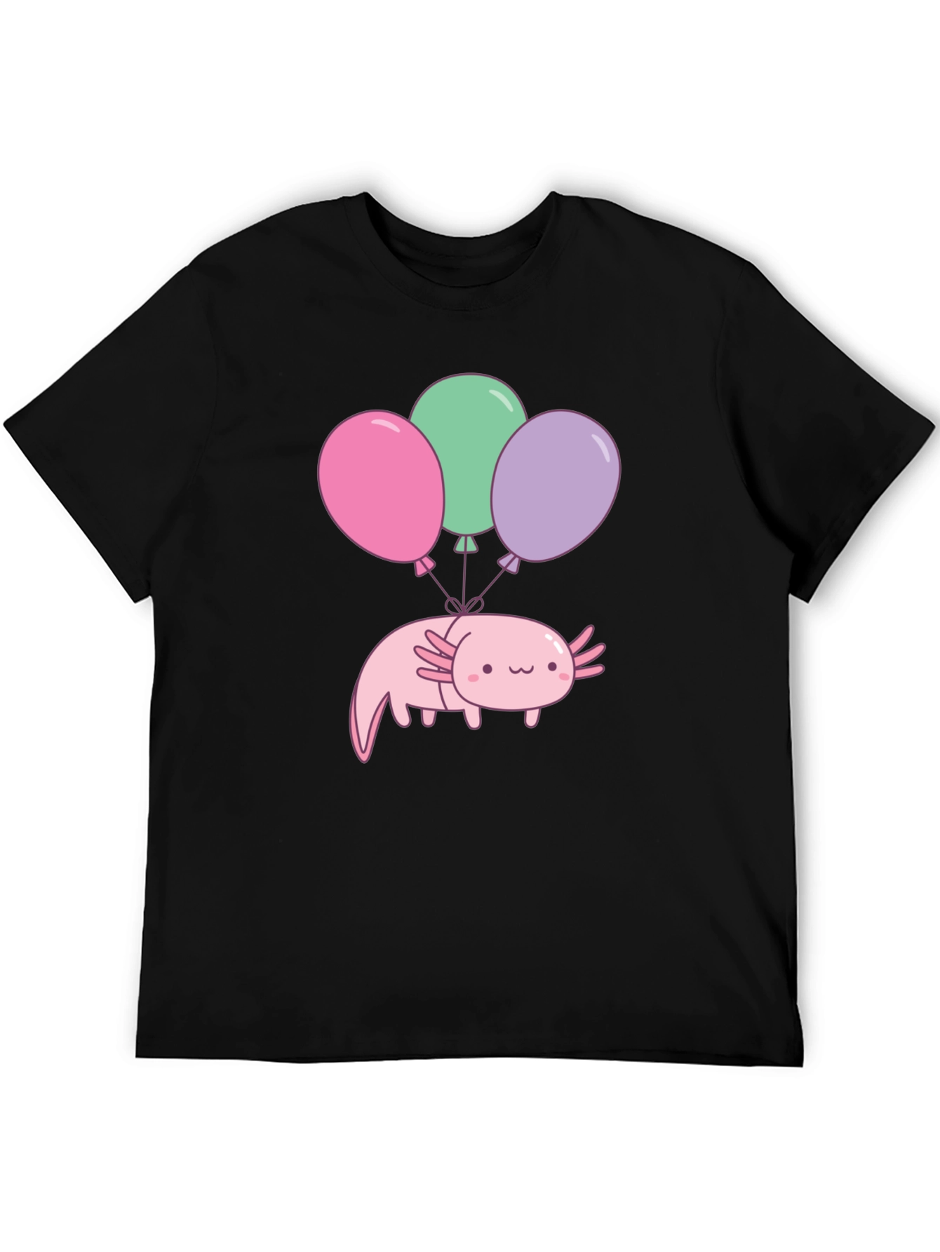 Black Axolotl Balloons Graphic Tee - Black Cotton T-Shirt view 5