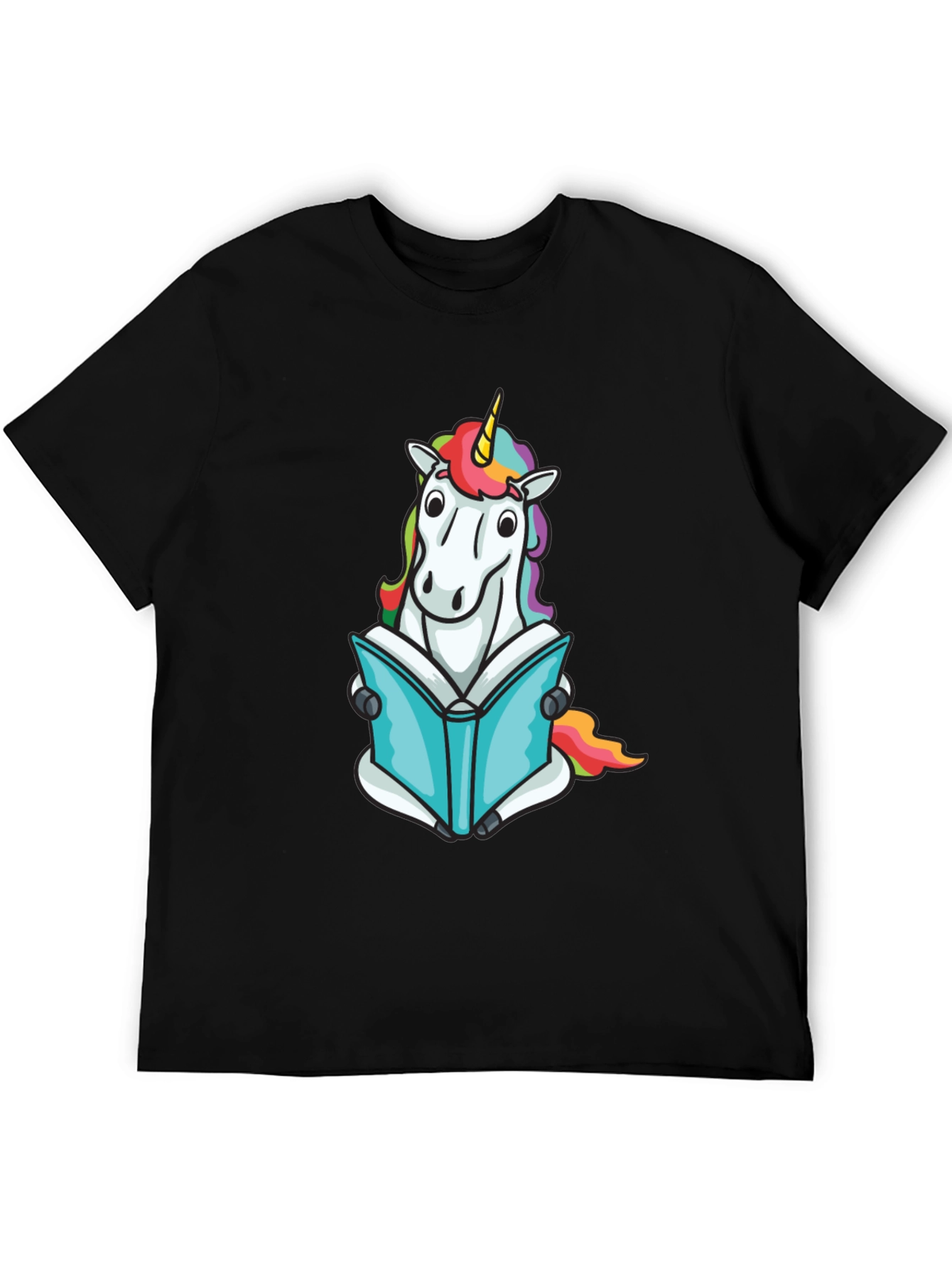 Black Unicorn Reading Book Black T-Shirt view 5
