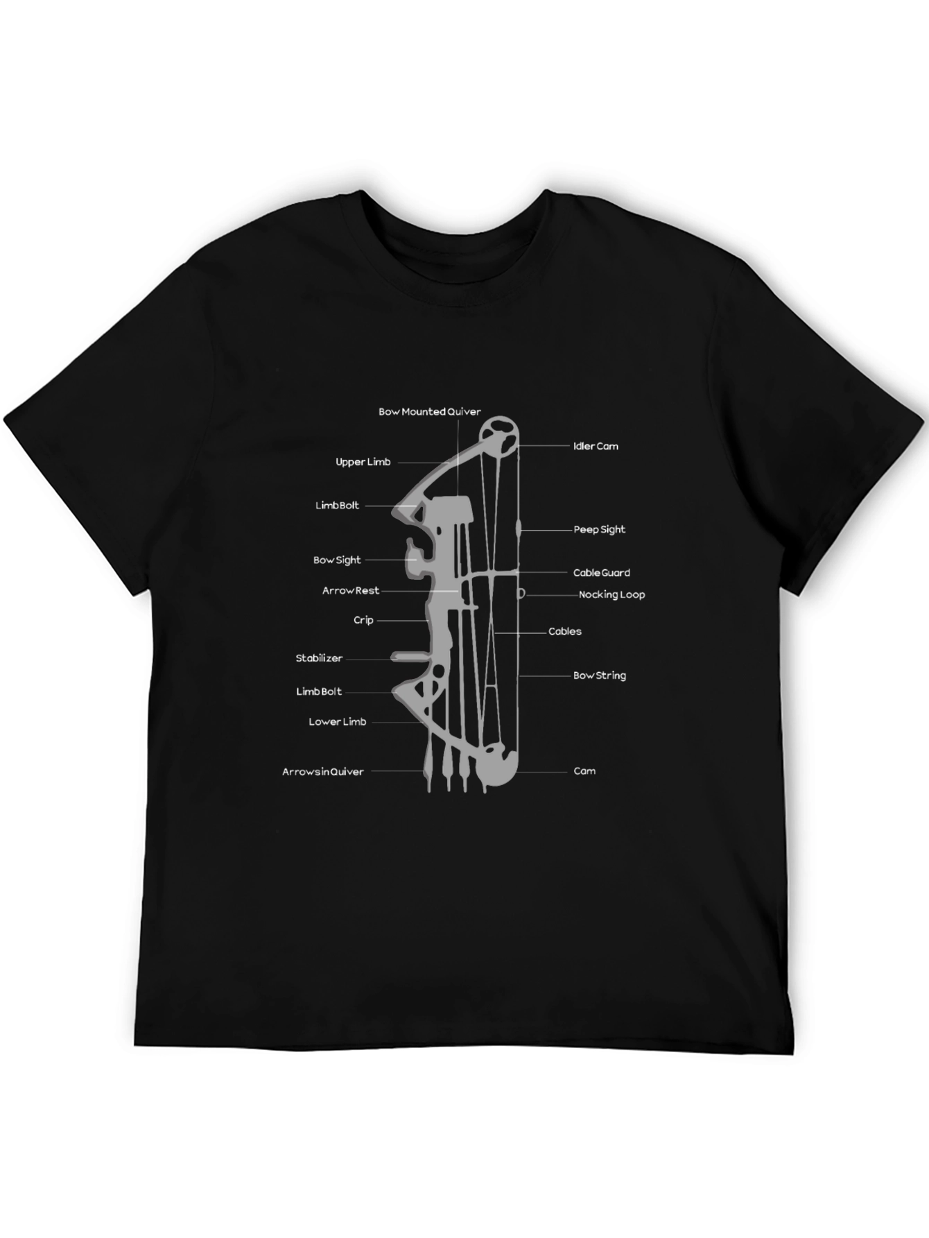 Black Archery Bow Diagram Black T-Shirt view 5