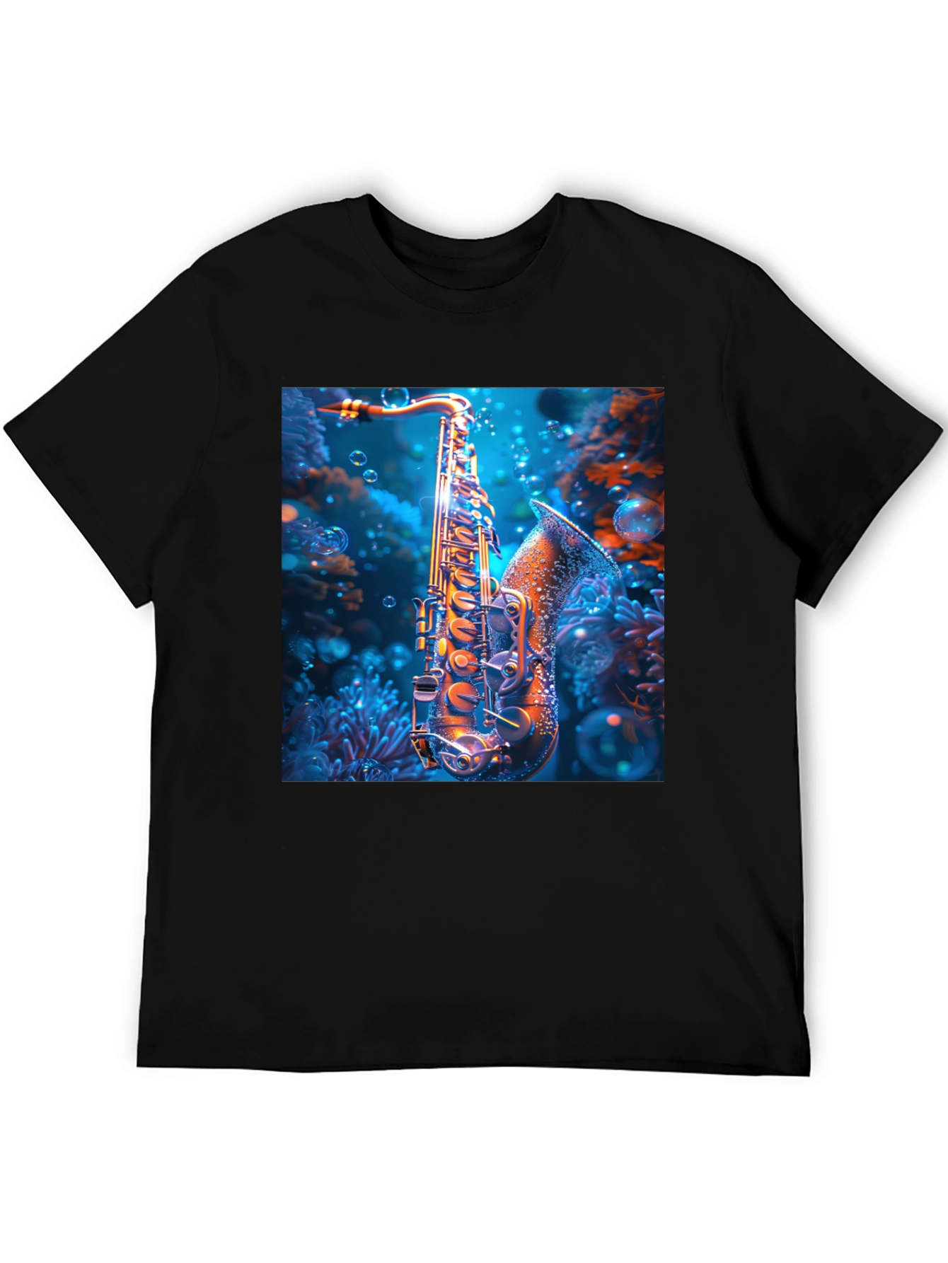 Black Saxophone Underwater T-Shirt - Unique Musical Design view 5