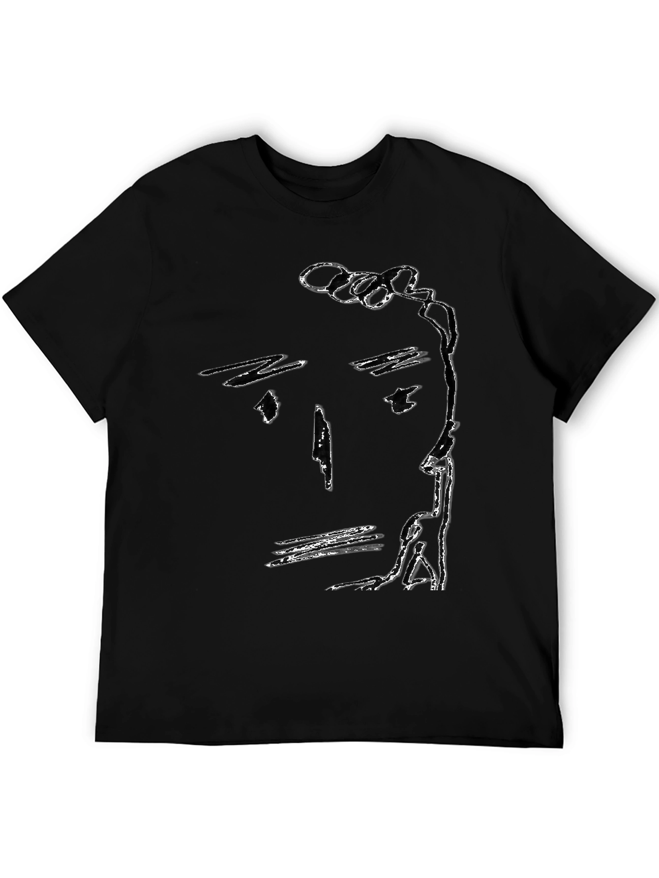Black Abstract Face Black T-Shirt, Minimalist Art Tee view 5