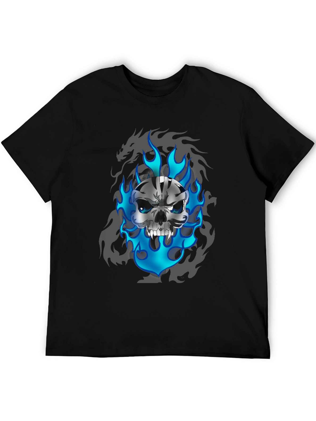Black Skull and Flames Graphic Tee view 5