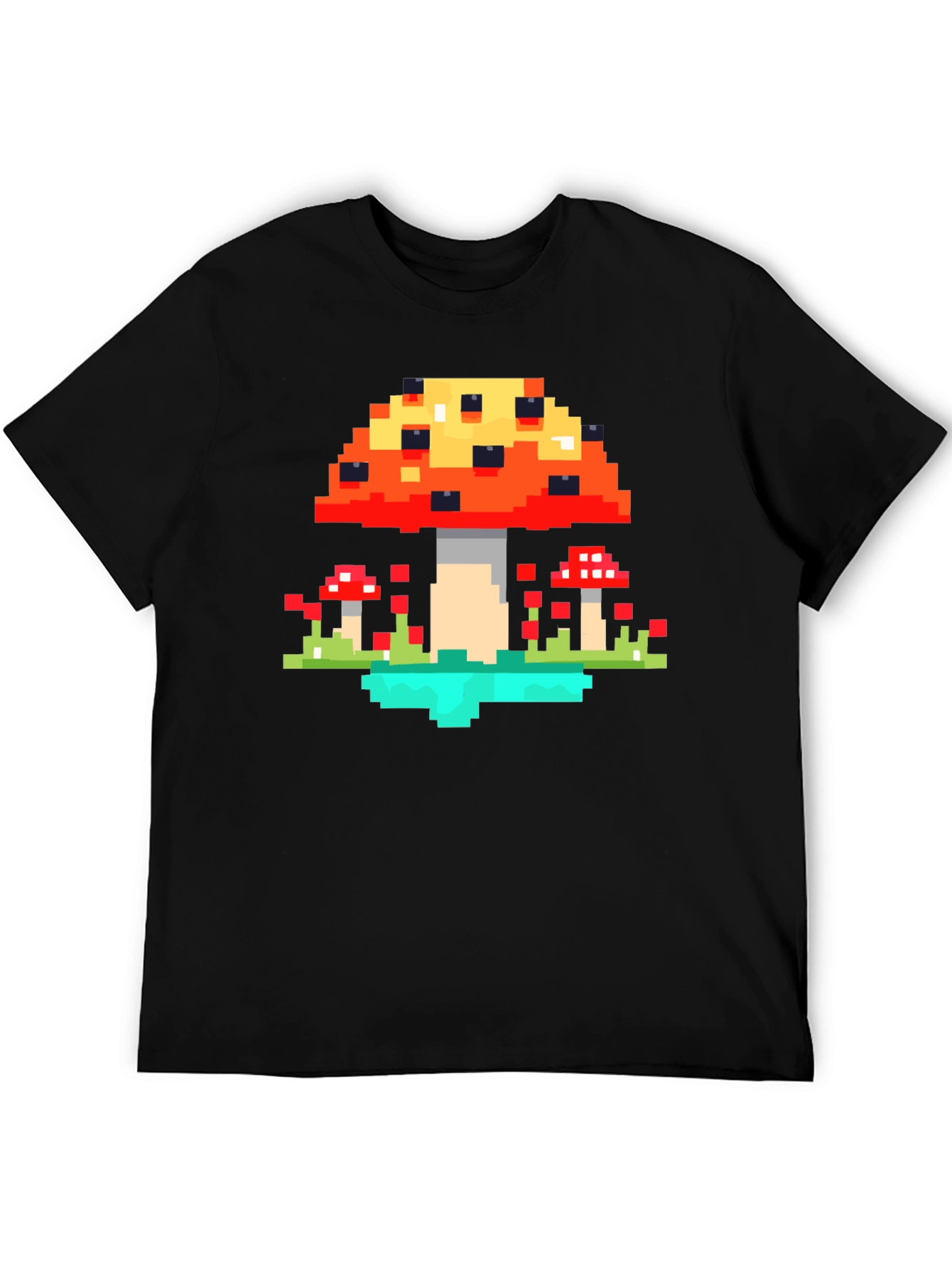 Black Pixel Mushroom Graphic Tee - Retro Gaming Style Shirt view 5