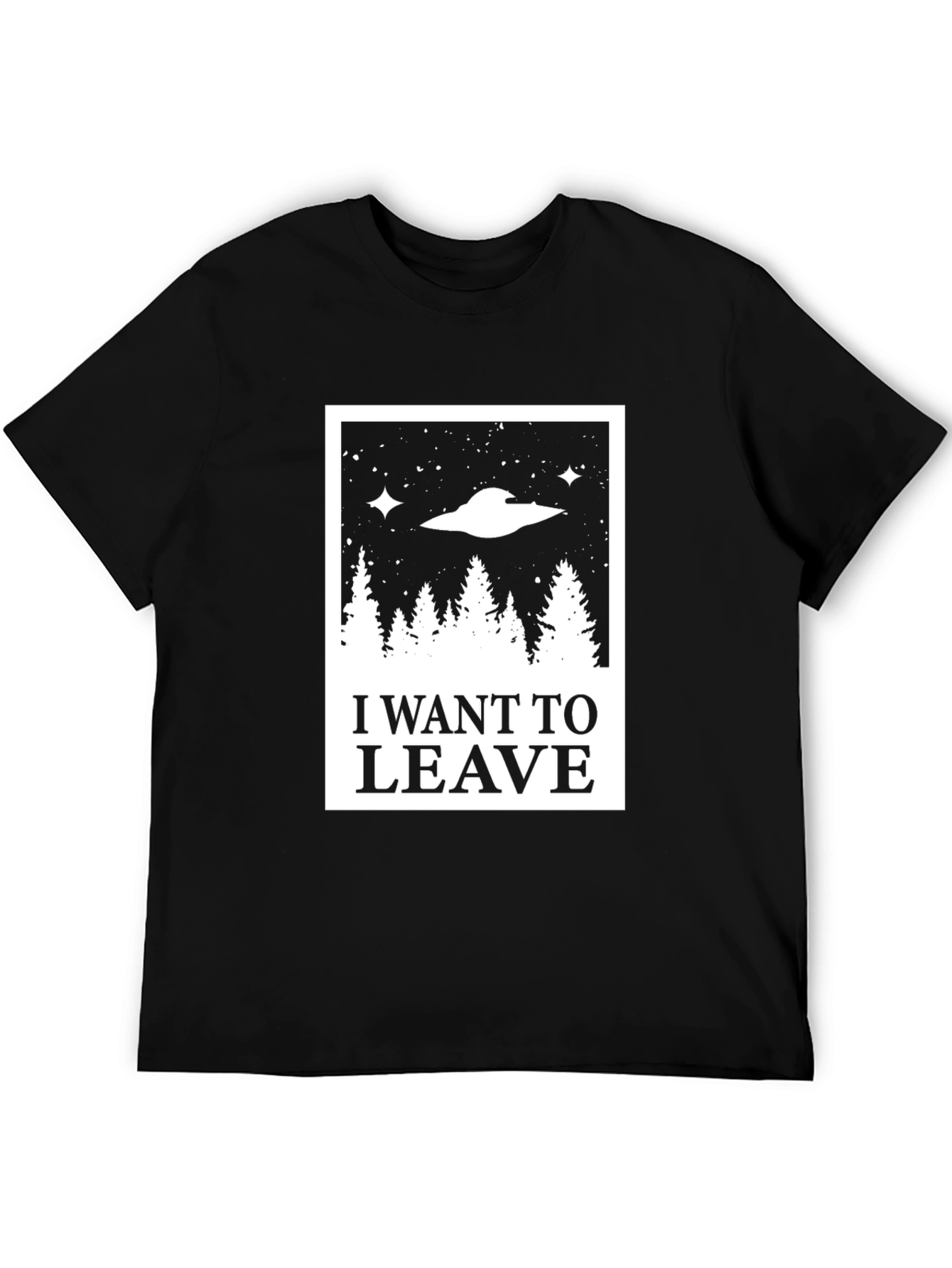 I Want to Leave UFO Graphic Tee - Black Cotton Shirt - 5