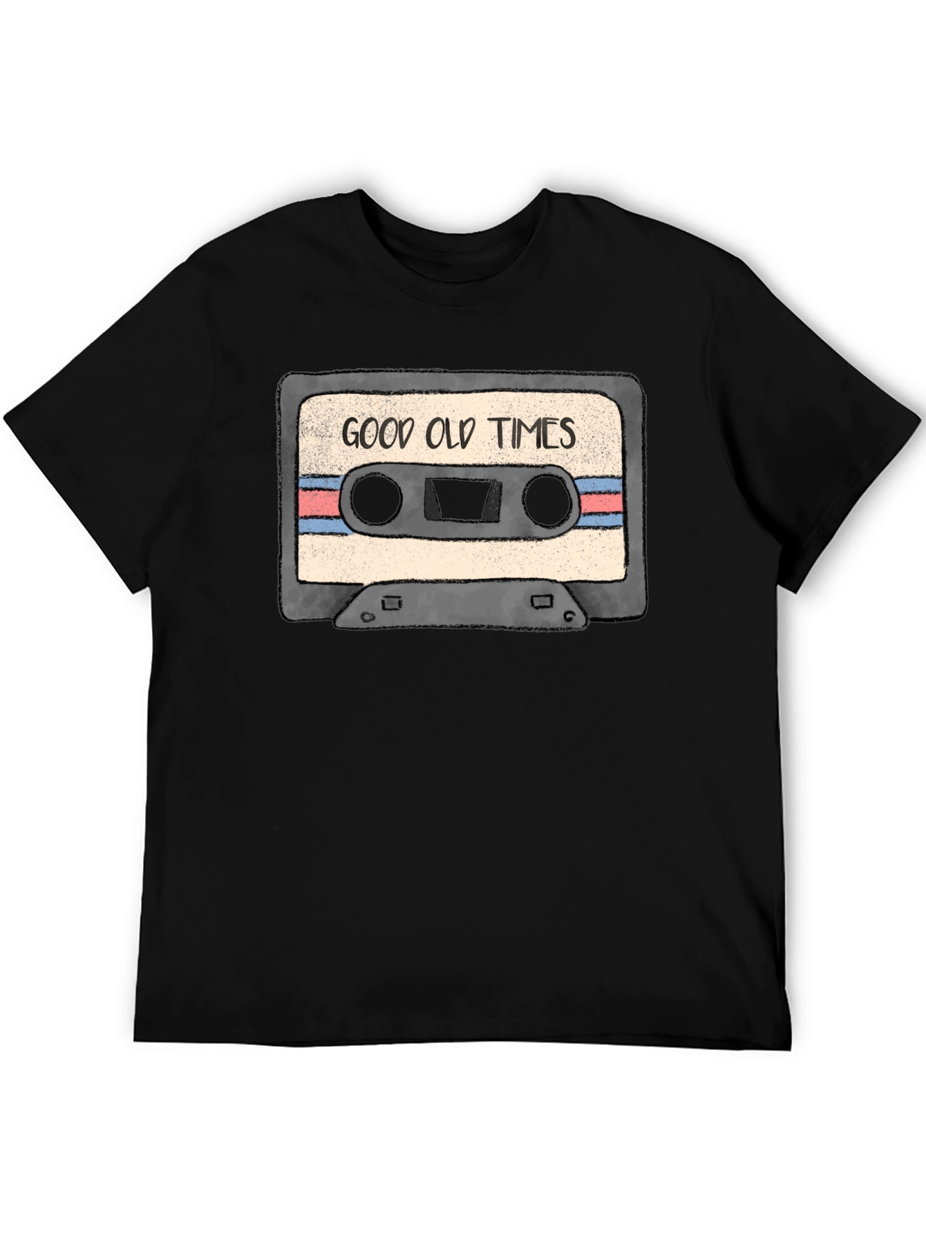 Black Good Old Times Cassette Tape Graphic T-Shirt view 5