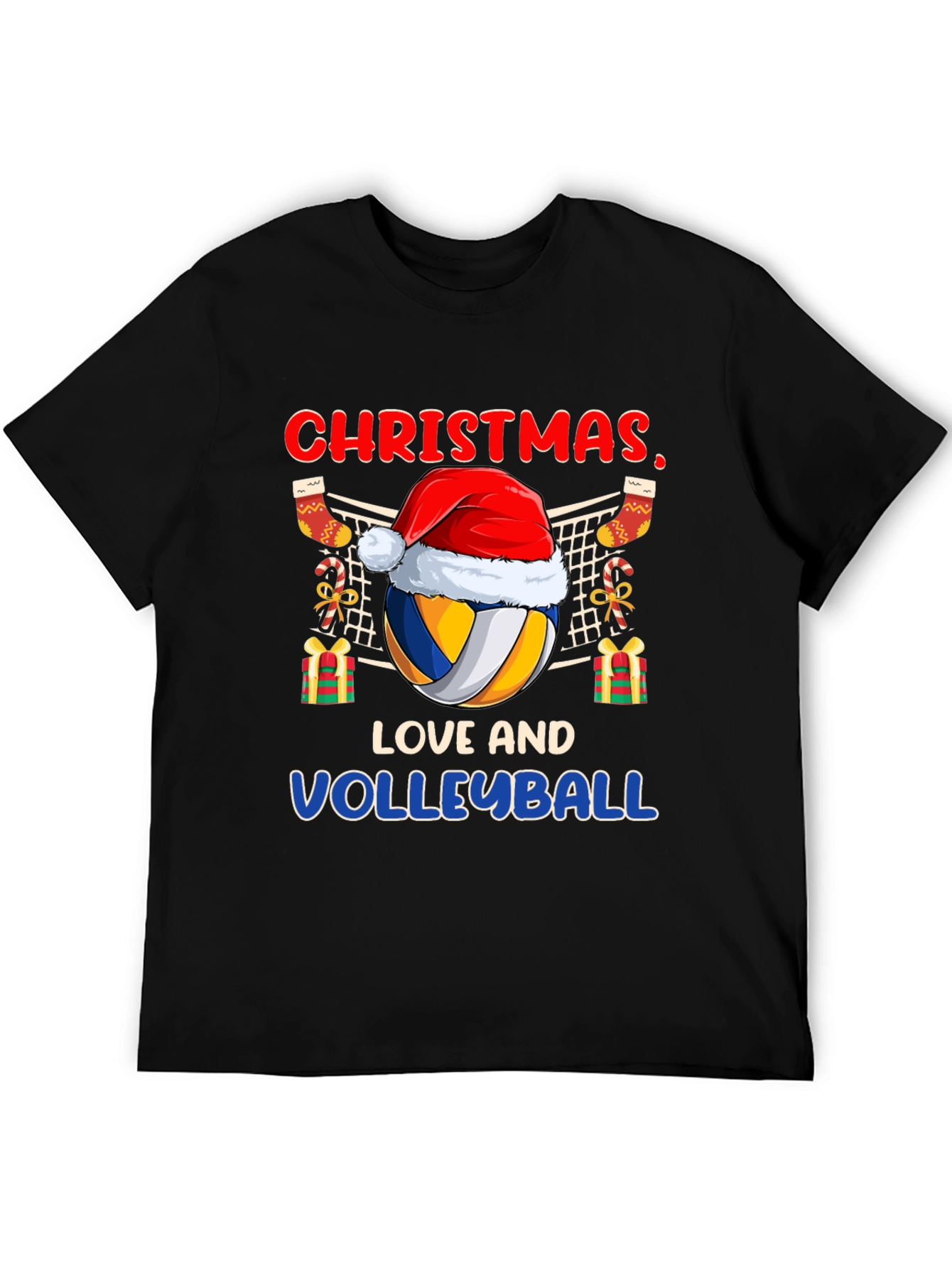 Black Christmas Love and Volleyball T-Shirt view 5