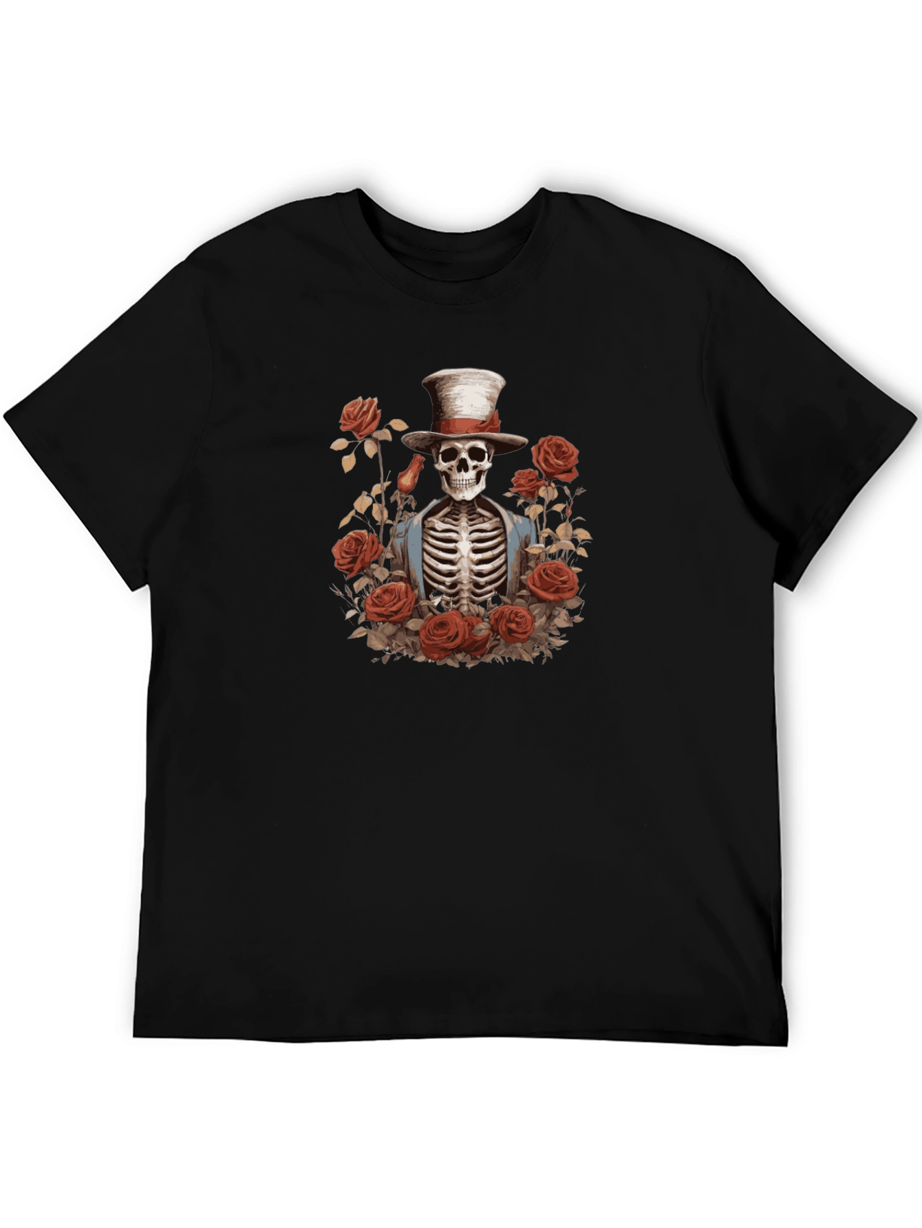Black Skeleton Top Hat Roses Graphic Tee - Unisex view 5