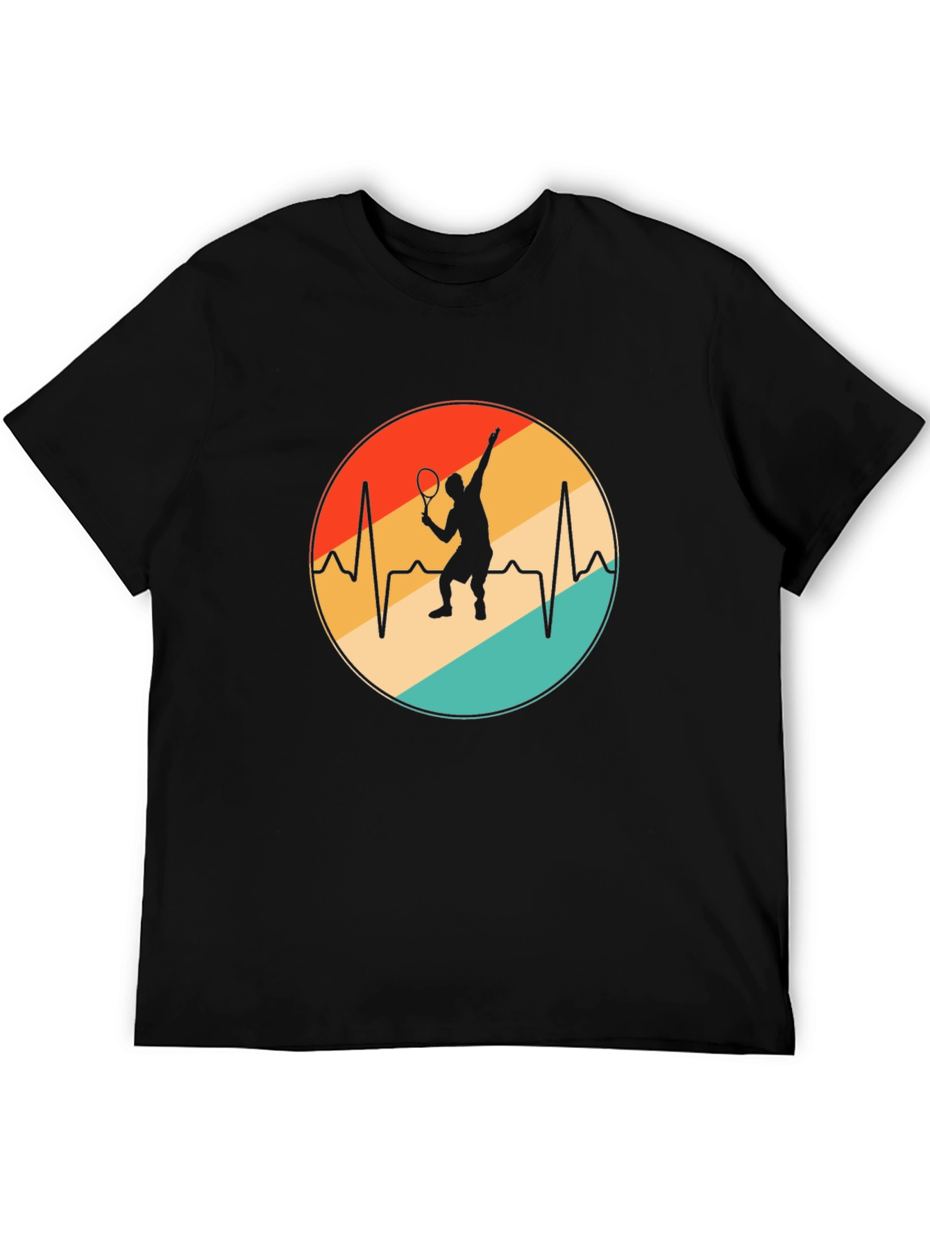 Black Tennis Heartbeat T-Shirt - Black Cotton Blend Casual Tee view 5