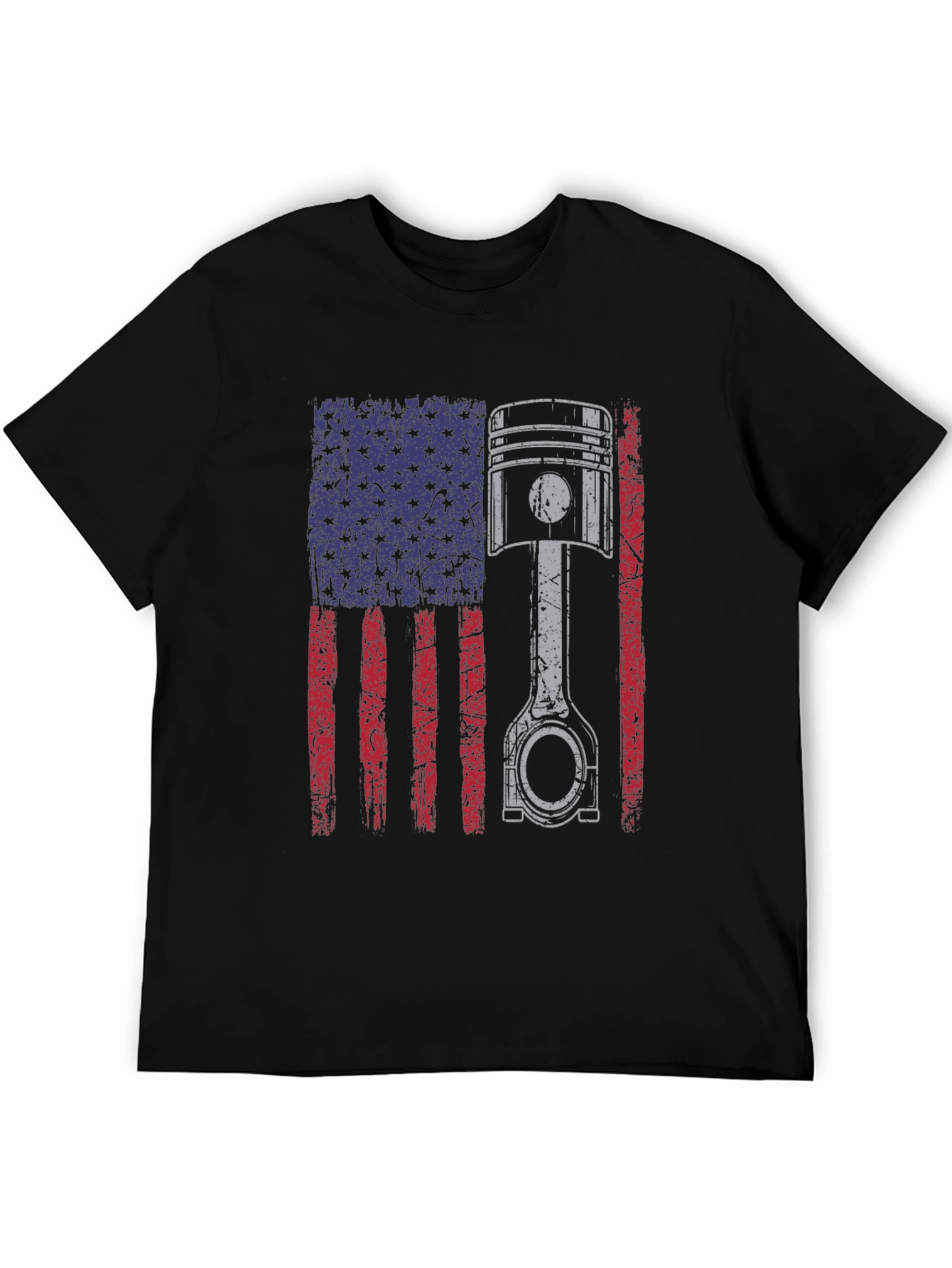 Black American Flag Piston T-Shirt - Automotive Enthusiast Apparel view 5