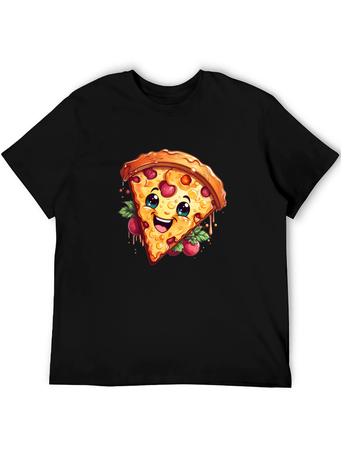 Black Funny Pizza Slice Graphic T-Shirt - Casual Black Tee view 5