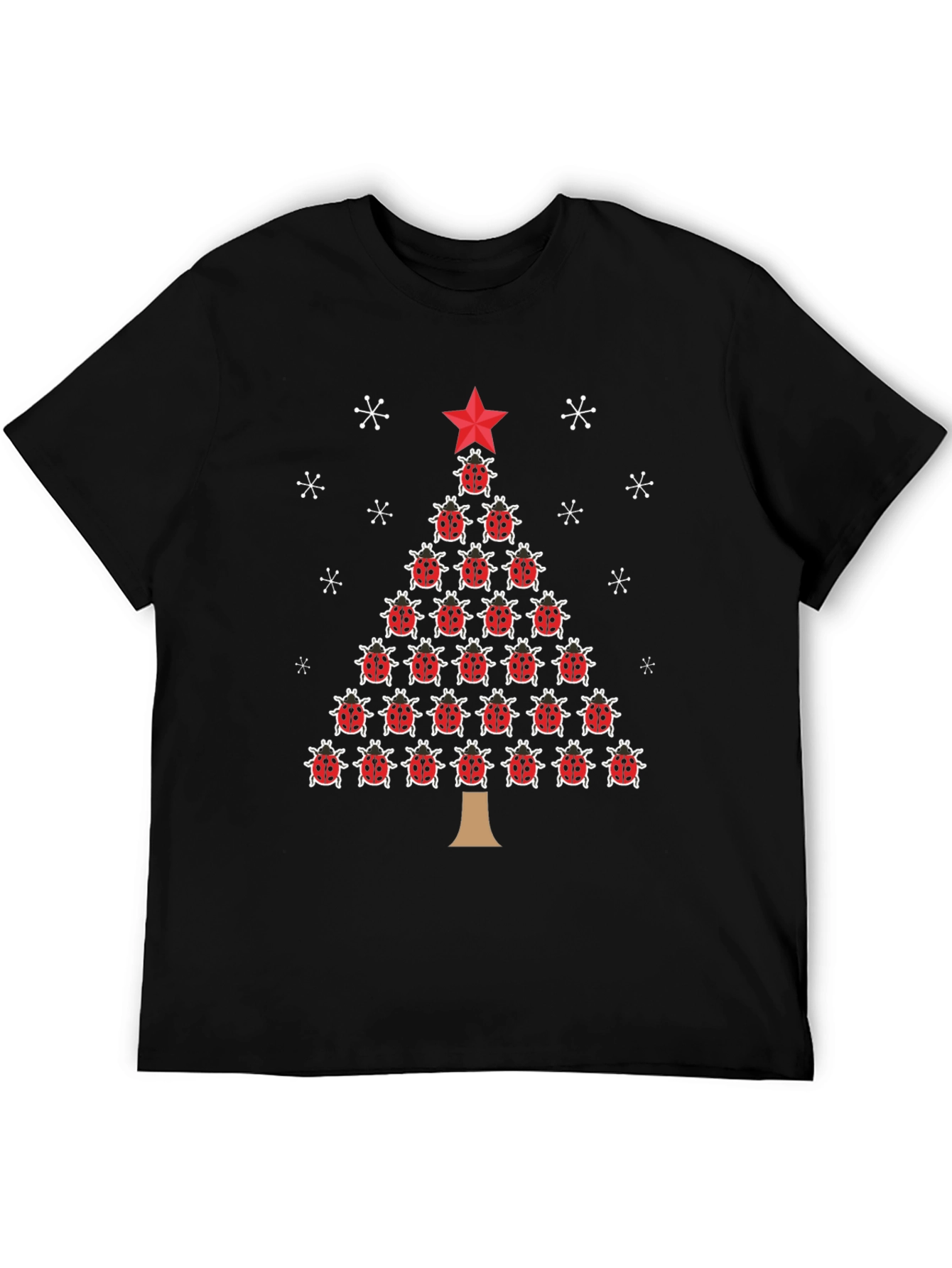 Black Ladybug Christmas Tree Black T-Shirt view 5