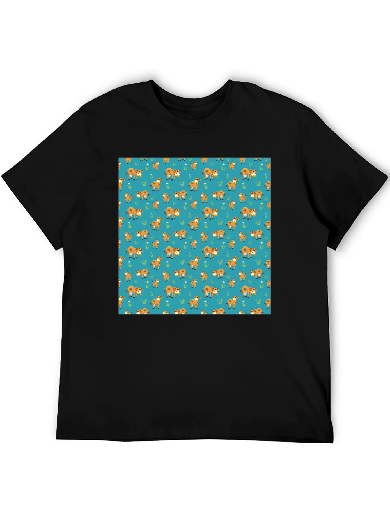 Black Fox Pattern Black Casual T-Shirt view 5