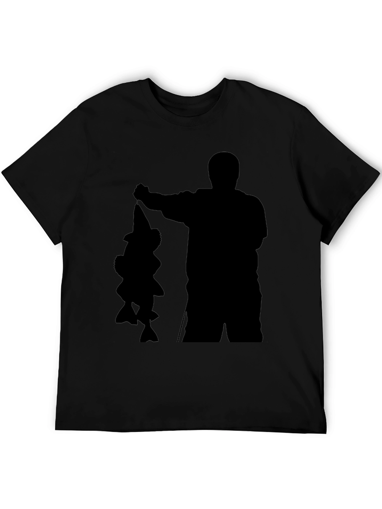 Black Fisherman Silhouette Graphic Tee - Black Cotton Blend Shirt view 5