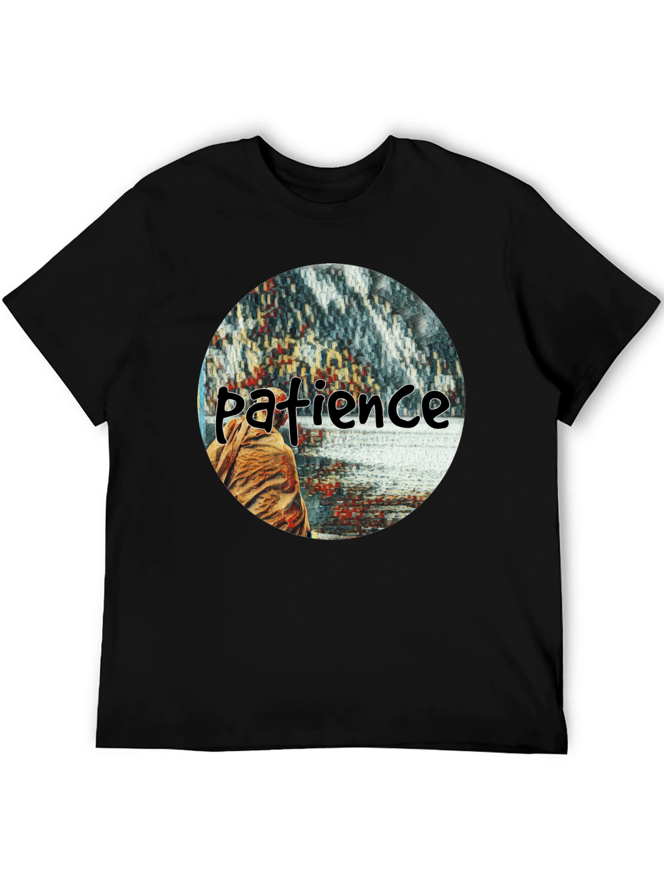 Black Patience Graphic T-Shirt - Black Crew Neck Tee view 5