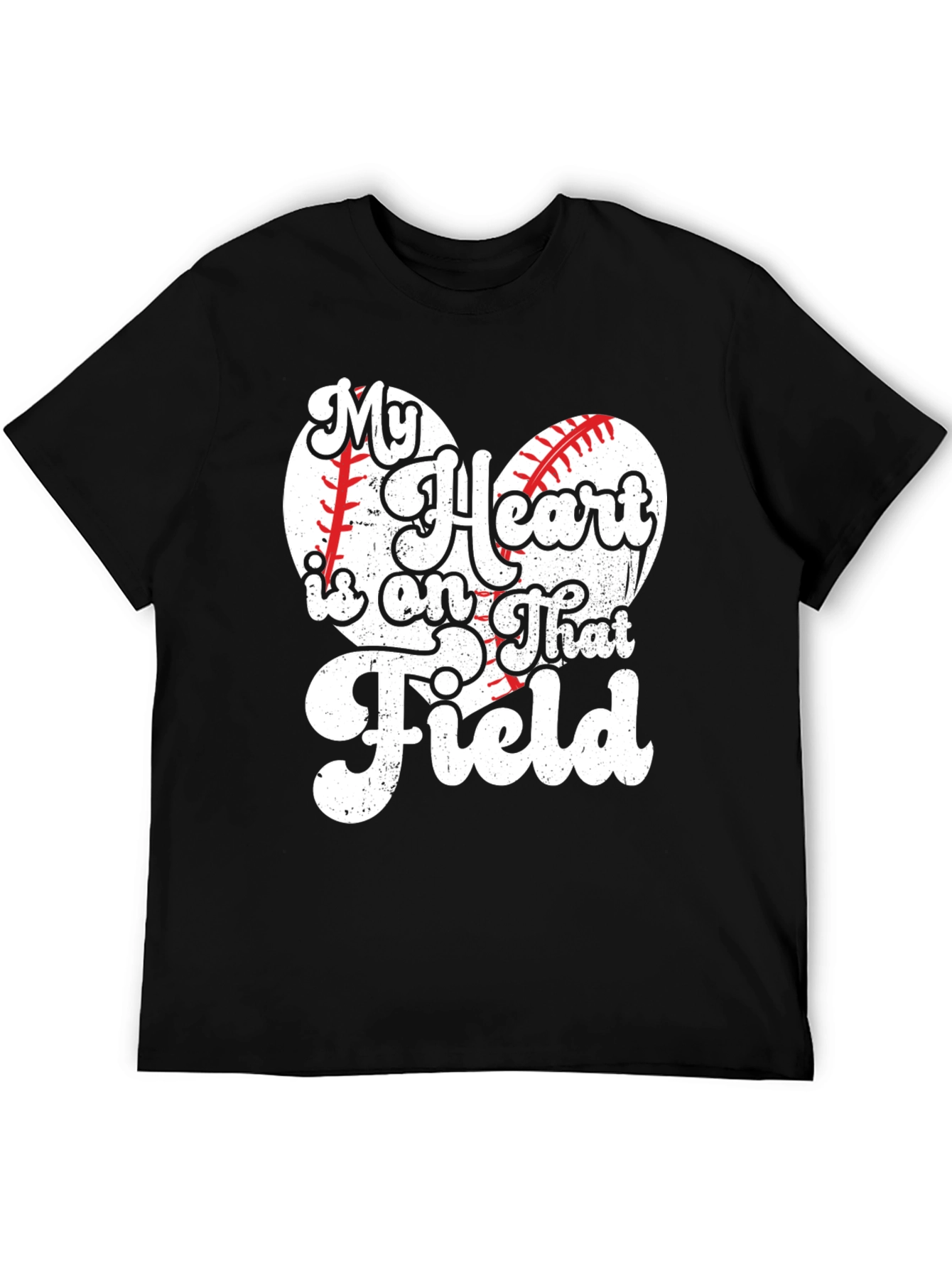 Black Baseball Heart T-Shirt - My Heart is on That Field view 5