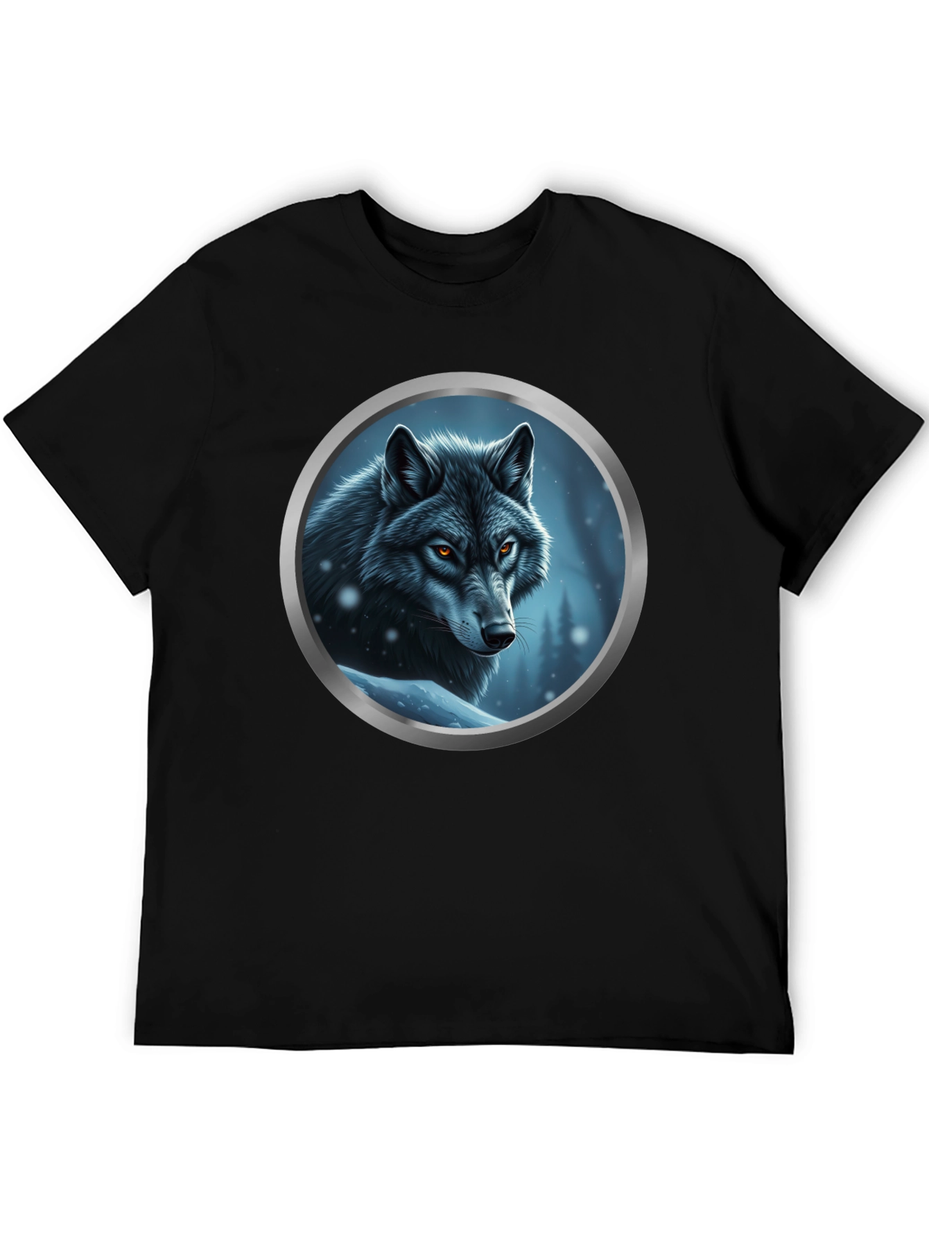 Black Wolf Portrait Graphic Tee - Black Cotton Blend view 5