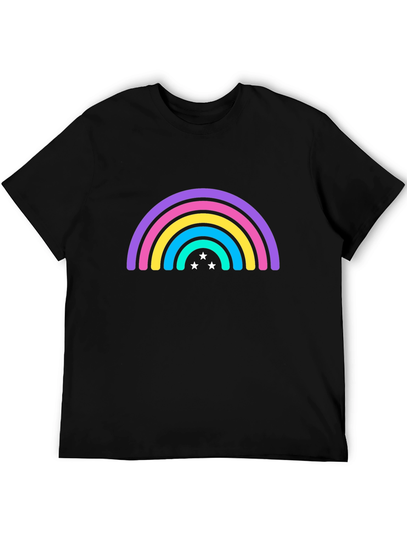 Black Rainbow Star Graphic Tee - Black Casual T-Shirt view 5