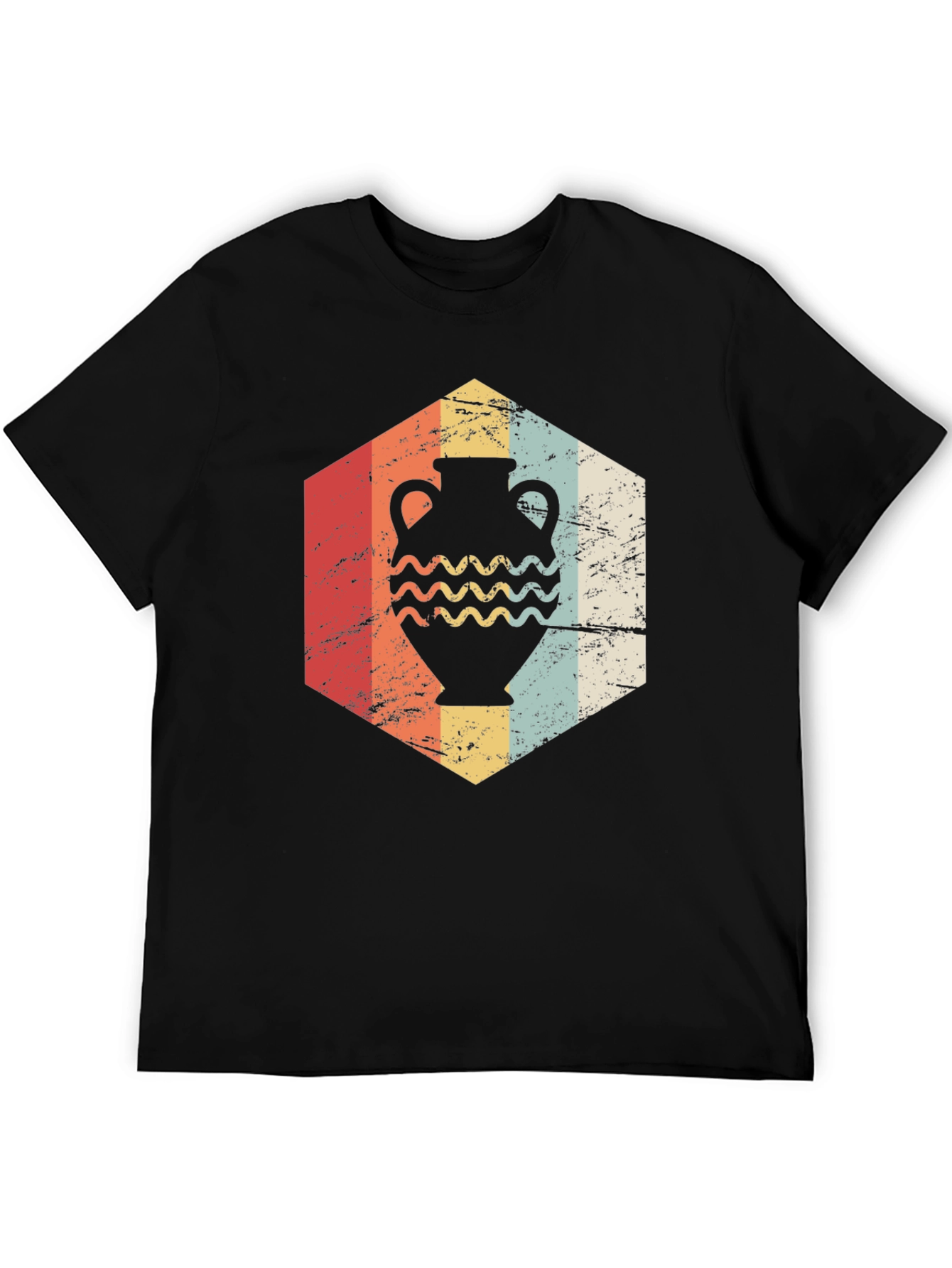 Black Vintage Pottery Hexagon Graphic T-Shirt view 5