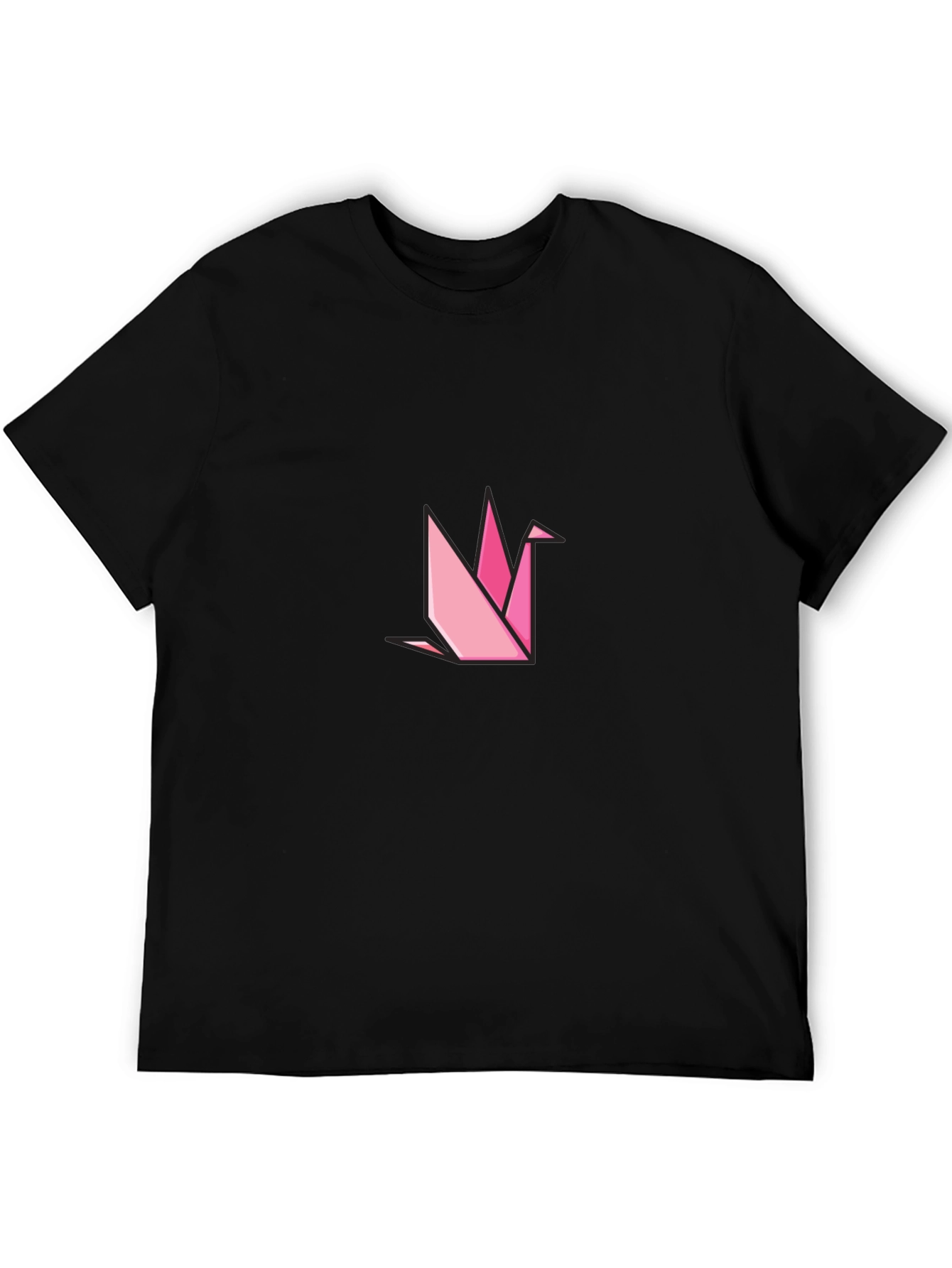Black Geometric Origami Crane Black T-Shirt view 5