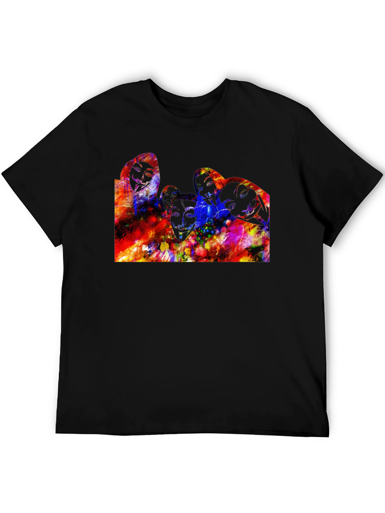 Black Abstract Faces Graphic Black T-Shirt view 5