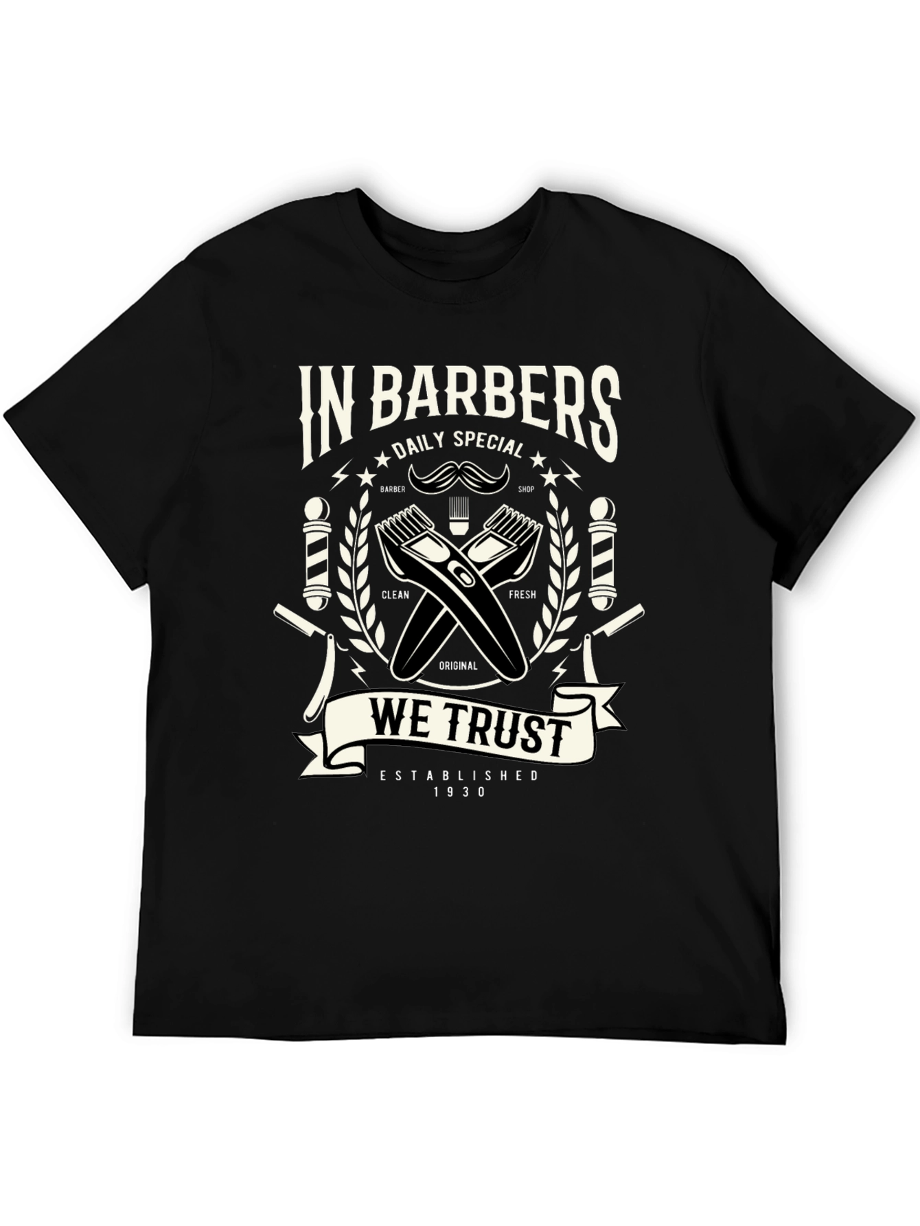 Black Vintage Barber Shop Graphic T-Shirt view 5