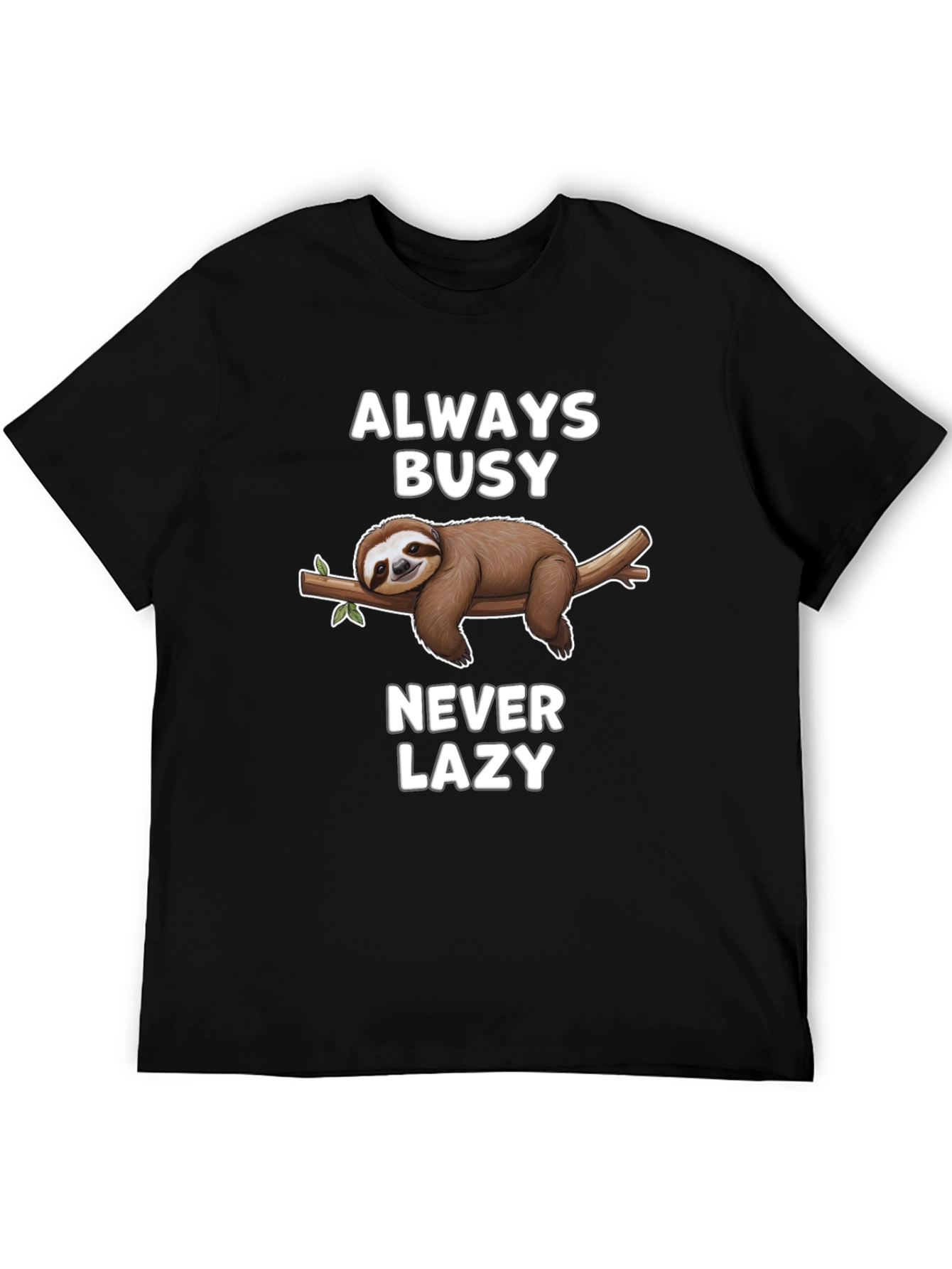 Black Always Busy Never Lazy Sloth Graphic T-Shirt view 5