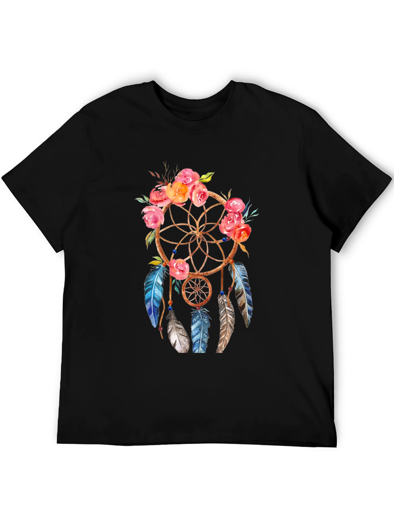 Black Dreamcatcher Floral T-Shirt - Bohemian Style view 5