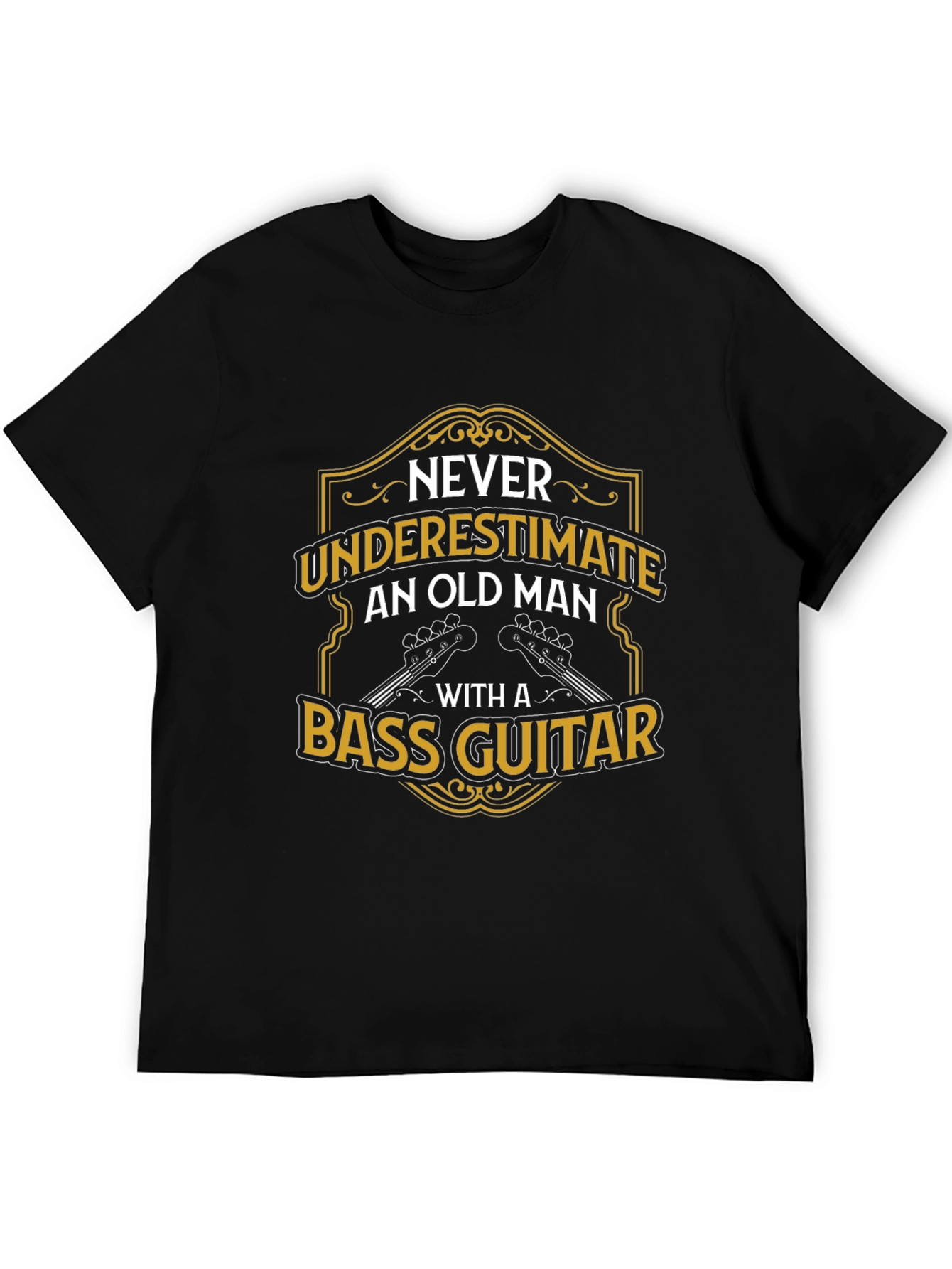 Black Old Man with Bass Guitar T-Shirt view 5