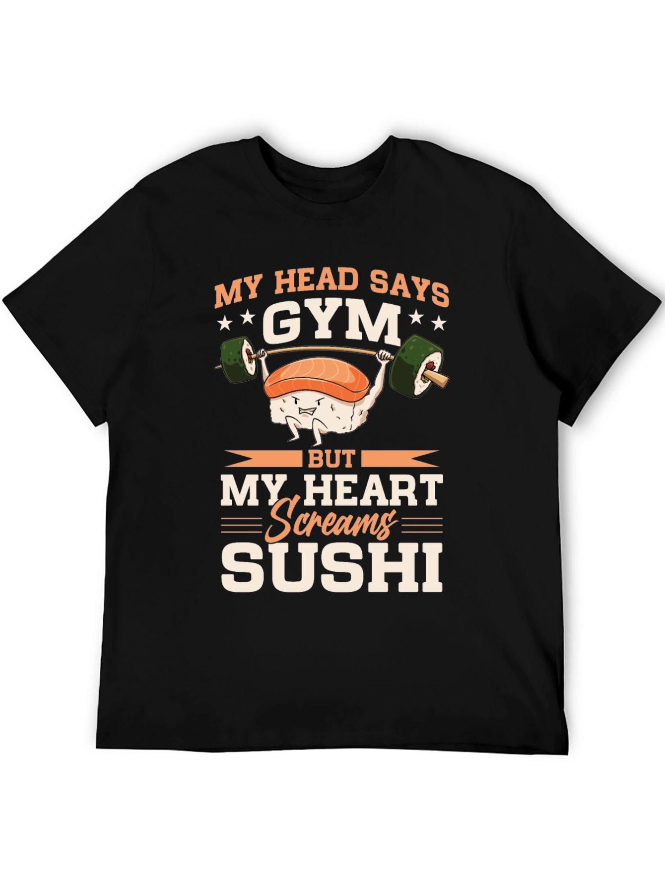 Black Gym & Sushi Graphic Tee - Workout Foodie Shirt view 5